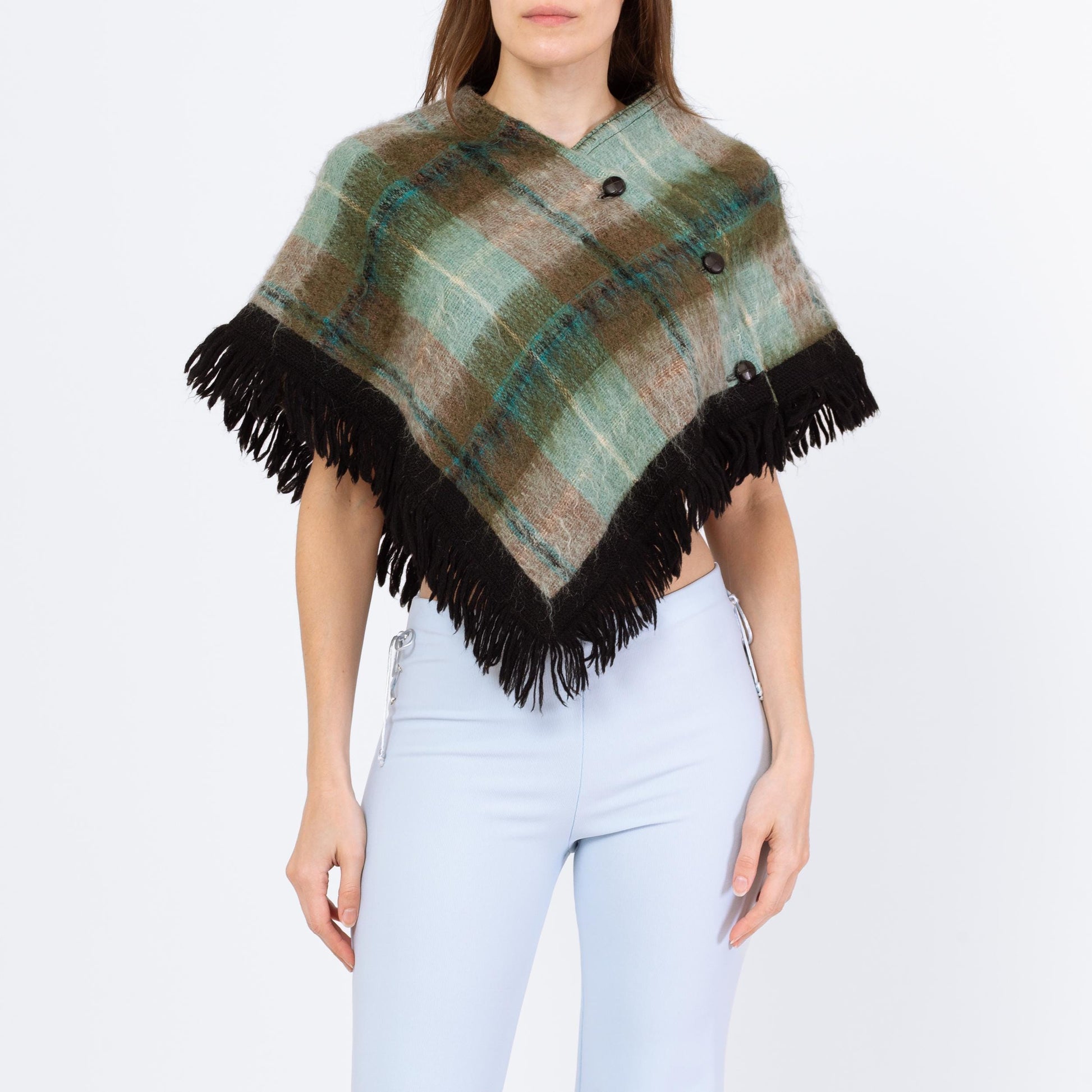 Vintage 60s 70s Mod Tartan Plaid Mohair Mini Cape - Medium | Strathtay Originals Poncho Shawl Fall Winter Coat