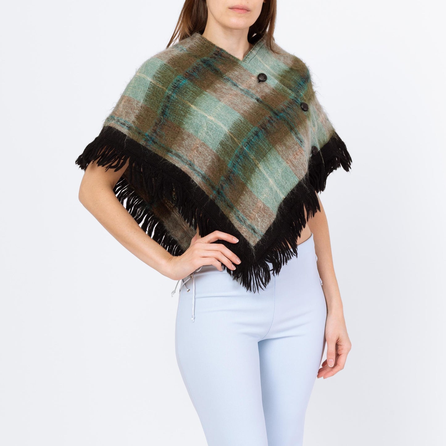 Vintage 60s 70s Mod Tartan Plaid Mohair Mini Cape - Medium | Strathtay Originals Poncho Shawl Fall Winter Coat