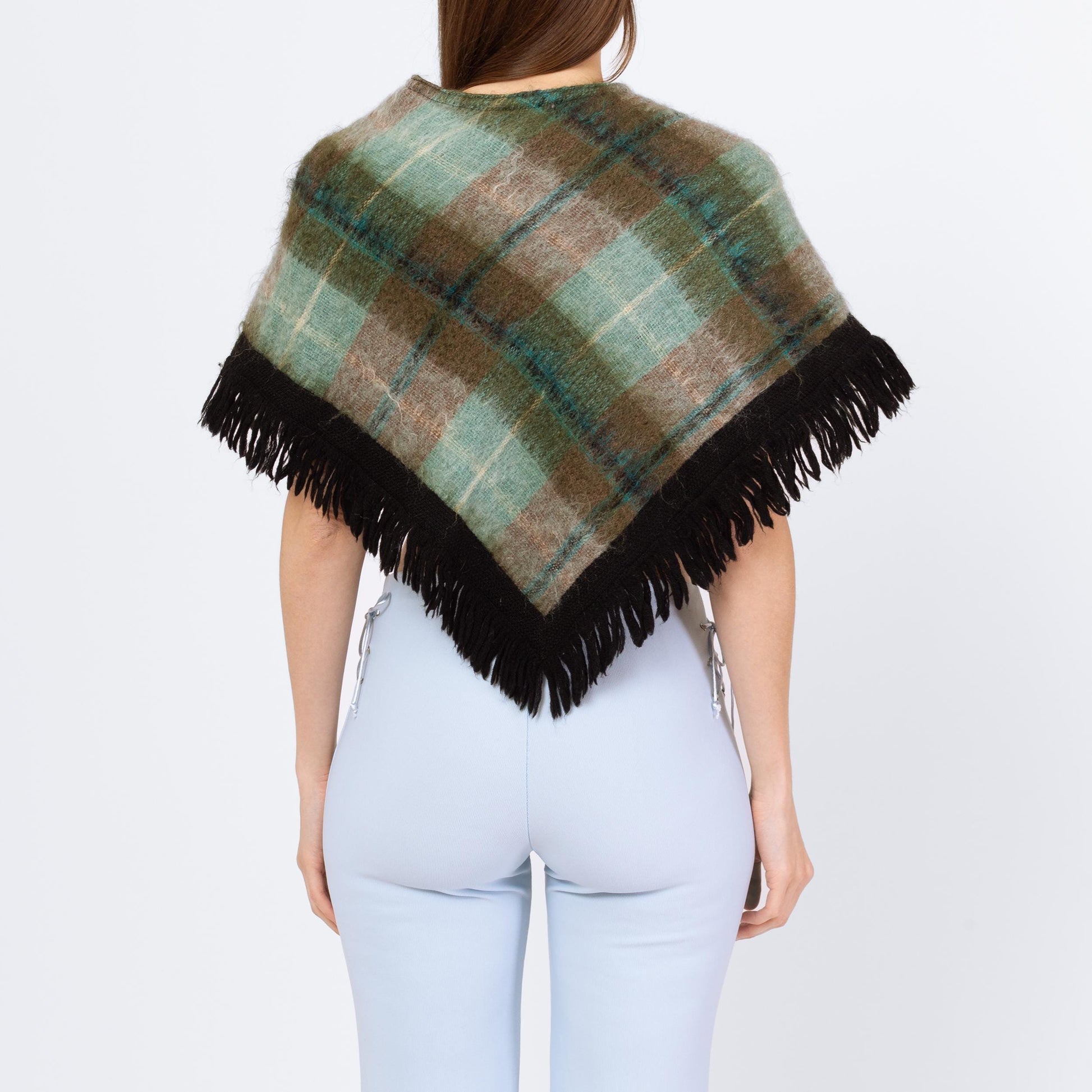 Vintage 60s 70s Mod Tartan Plaid Mohair Mini Cape - Medium | Strathtay Originals Poncho Shawl Fall Winter Coat