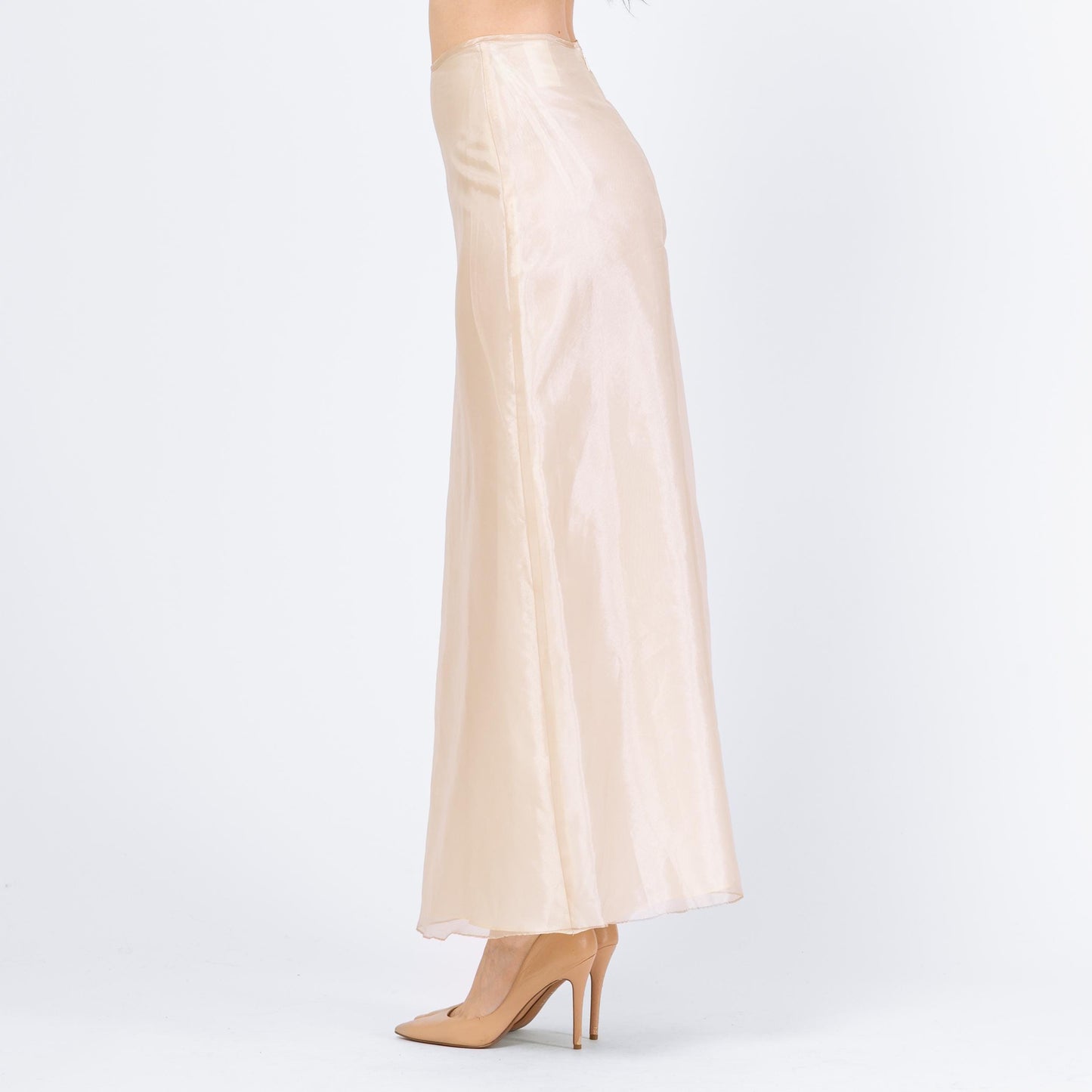 Vintage 90s Ivory Organza Bridal Maxi Skirt - Extra Small, 25" Waist | High Waisted Floor Length Formal Wedding Skirt