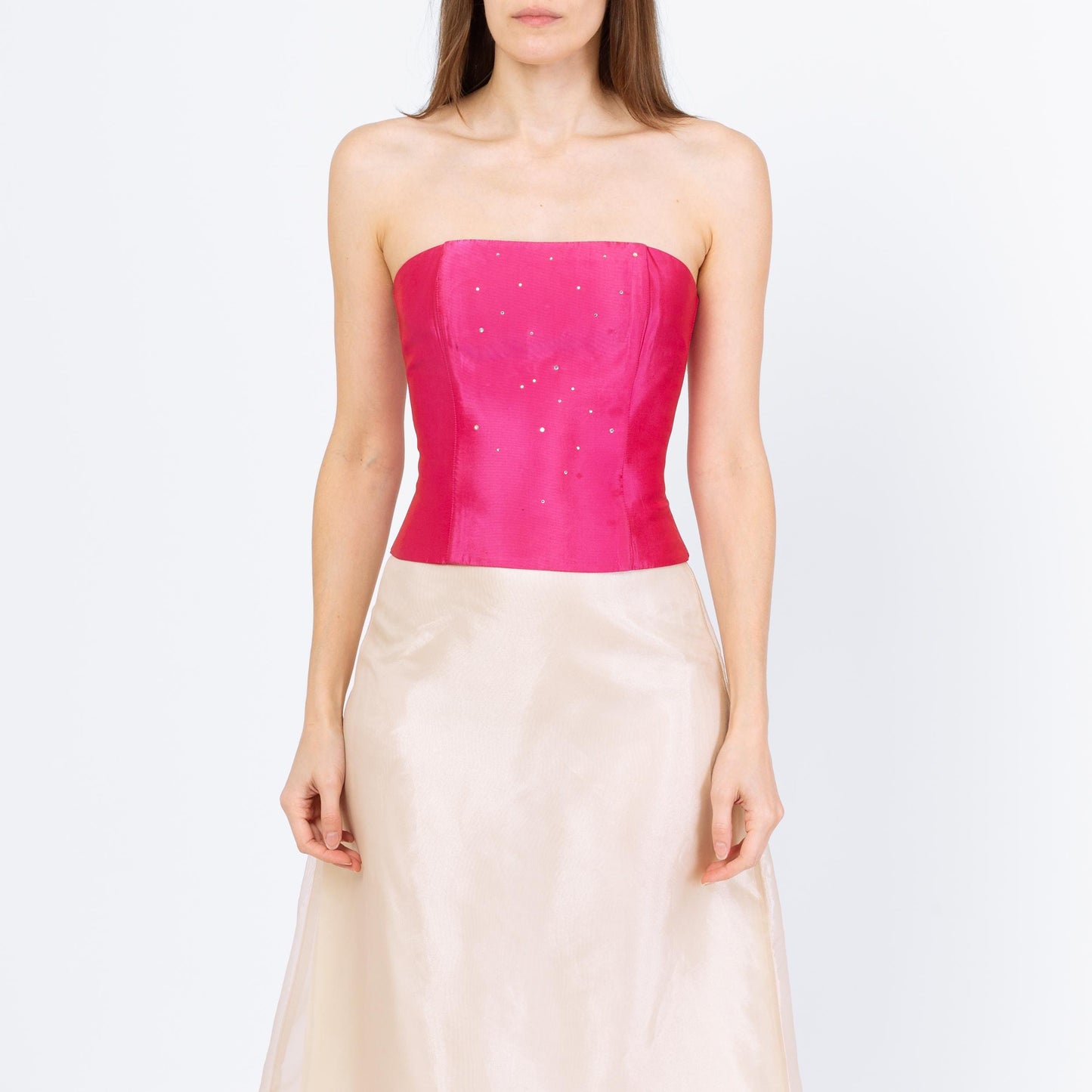 Vintage 90s Gunne Sax Hot Pink Jeweled Satin Bustier - Extra Small | Jessica McClintock Strapless Corset Top