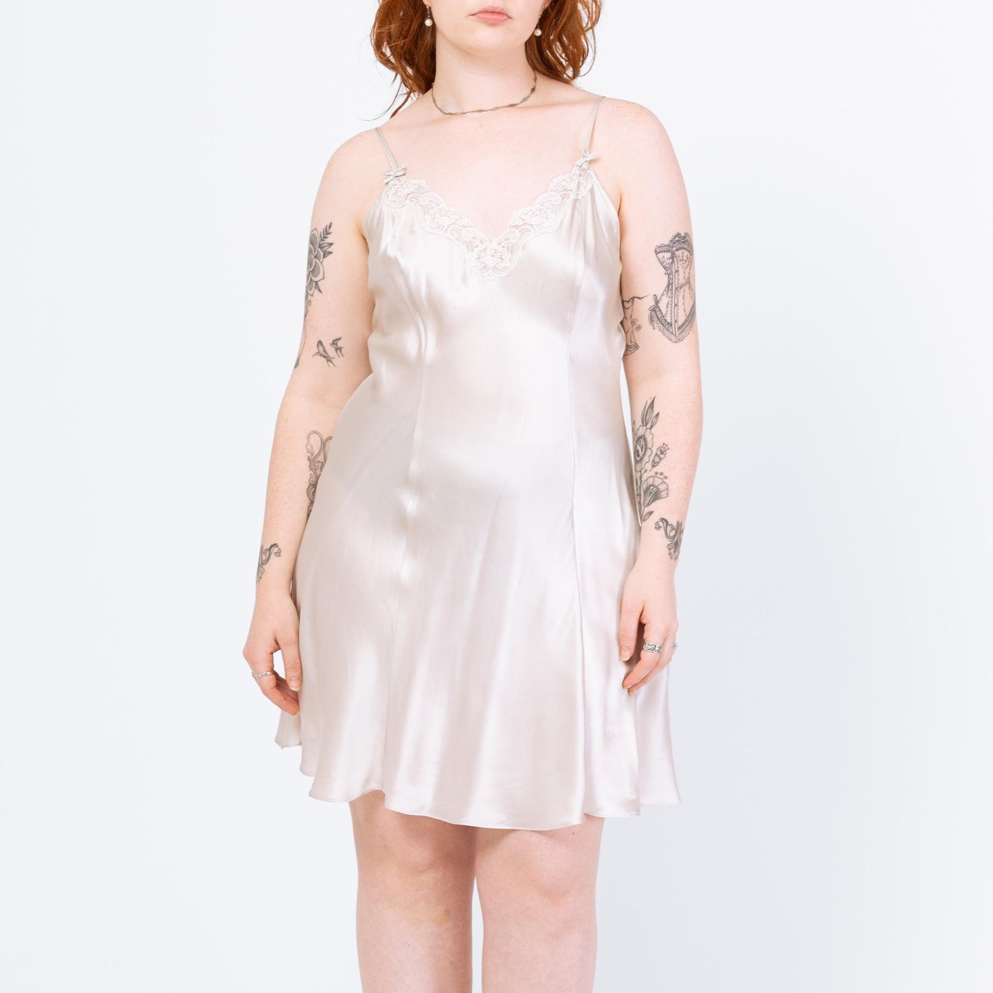 Vintage 90s Victoria's Secret Silver Silk Slip Dress - Large | Spaghetti Strap Lingerie Mini Satin Chemise Nightie