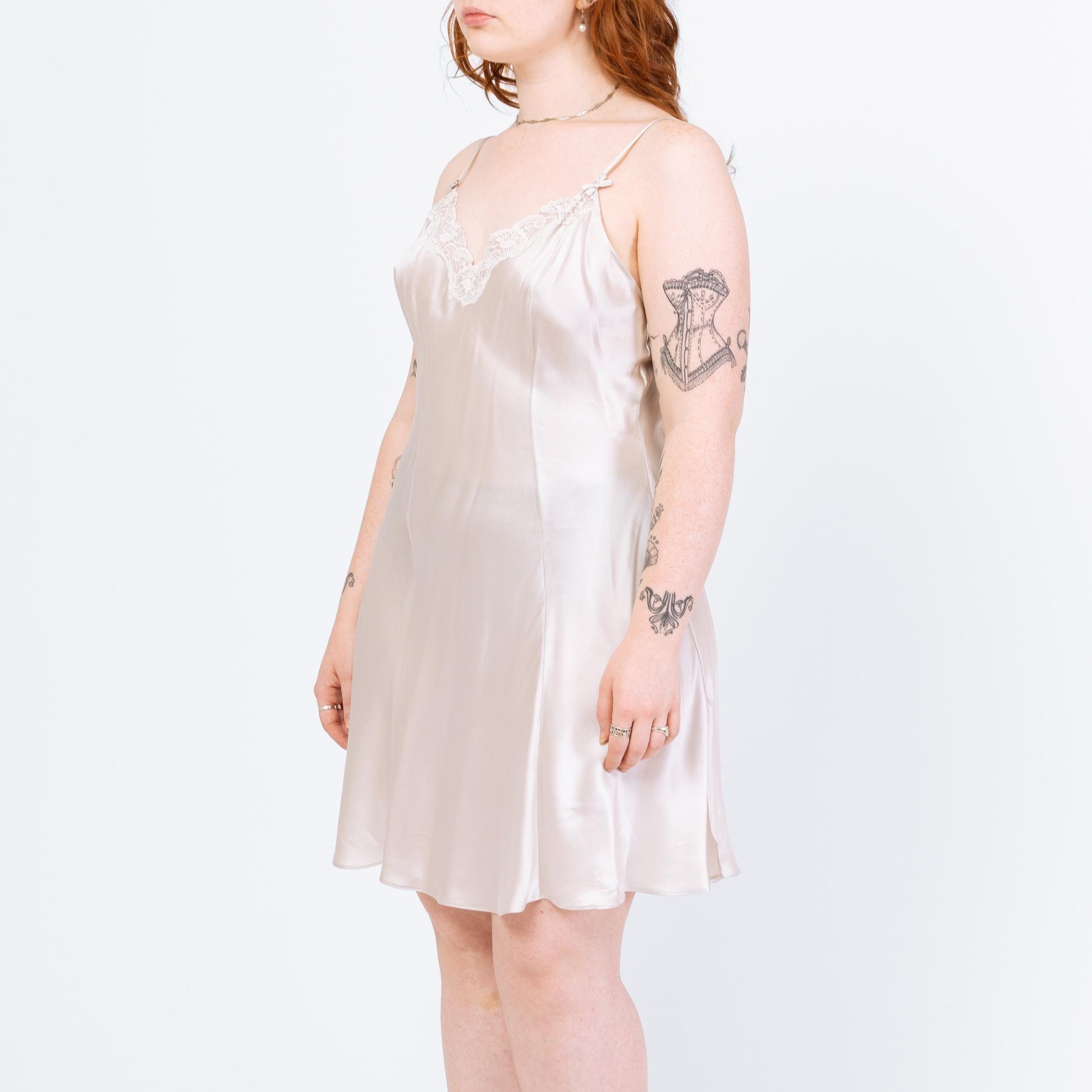 Vintage 90s Victoria's Secret Silver Silk Slip Dress - Large | Spaghetti Strap Lingerie Mini Satin Chemise Nightie