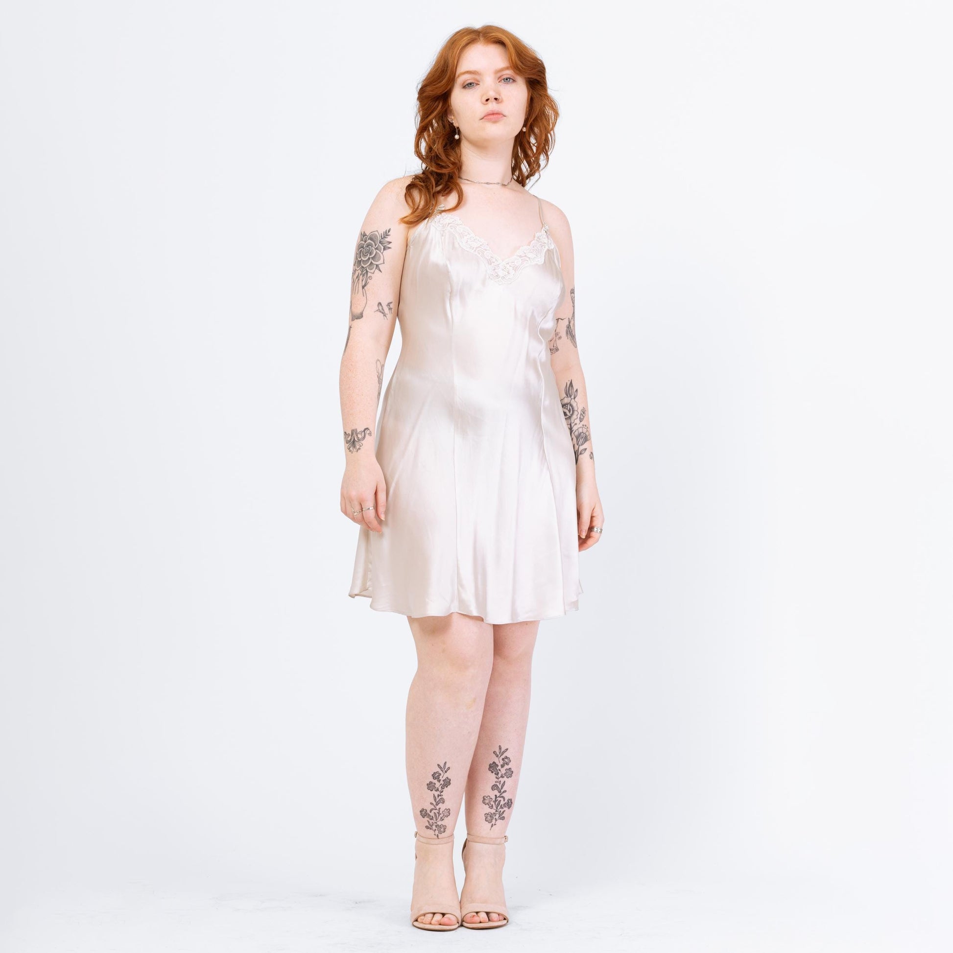 Vintage 90s Victoria's Secret Silver Silk Slip Dress - Large | Spaghetti Strap Lingerie Mini Satin Chemise Nightie