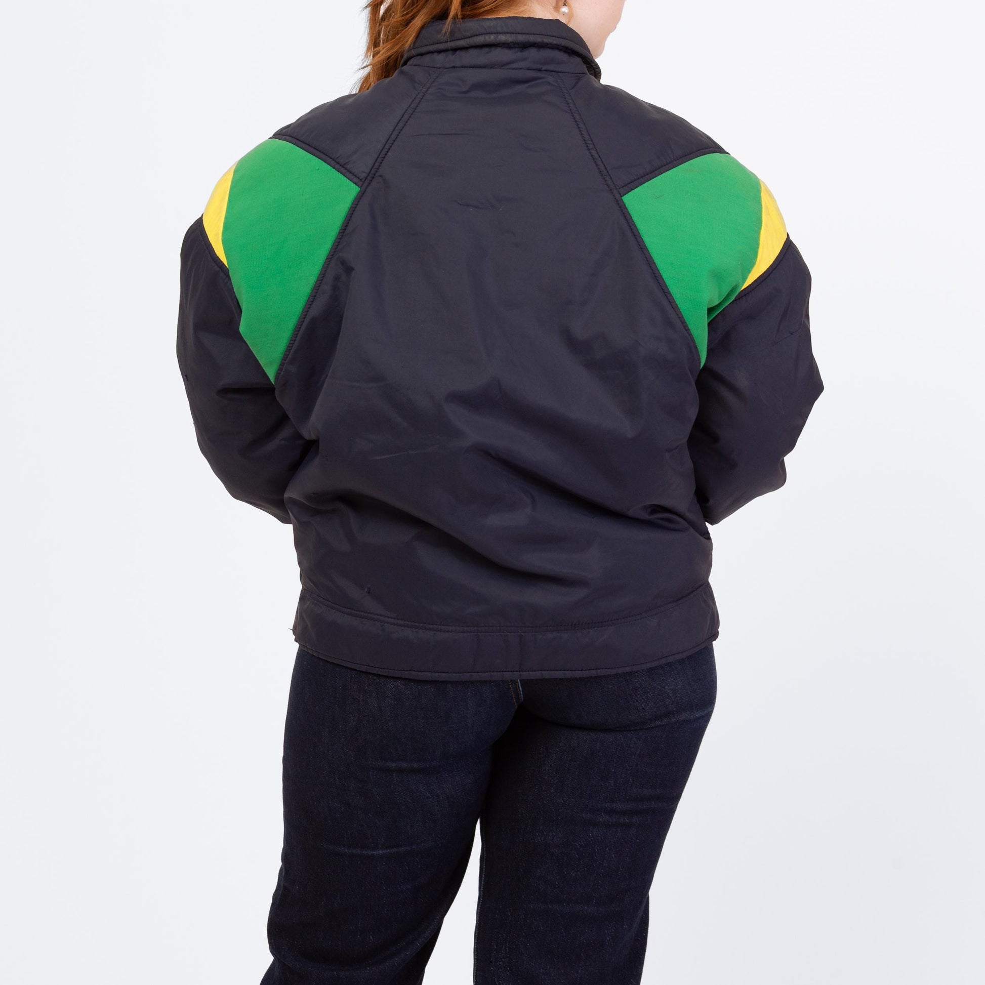 Vintage 70s 80s Roffe Down Feather Puffer Ski Jacket - Large | Distressed Navy Blue Primary Color Block Puffy Winter Coat