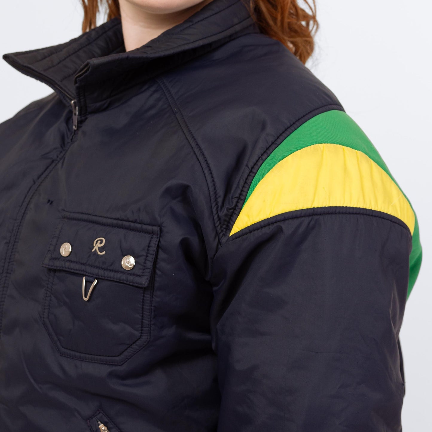 Vintage 70s 80s Roffe Down Feather Puffer Ski Jacket - Large | Distressed Navy Blue Primary Color Block Puffy Winter Coat