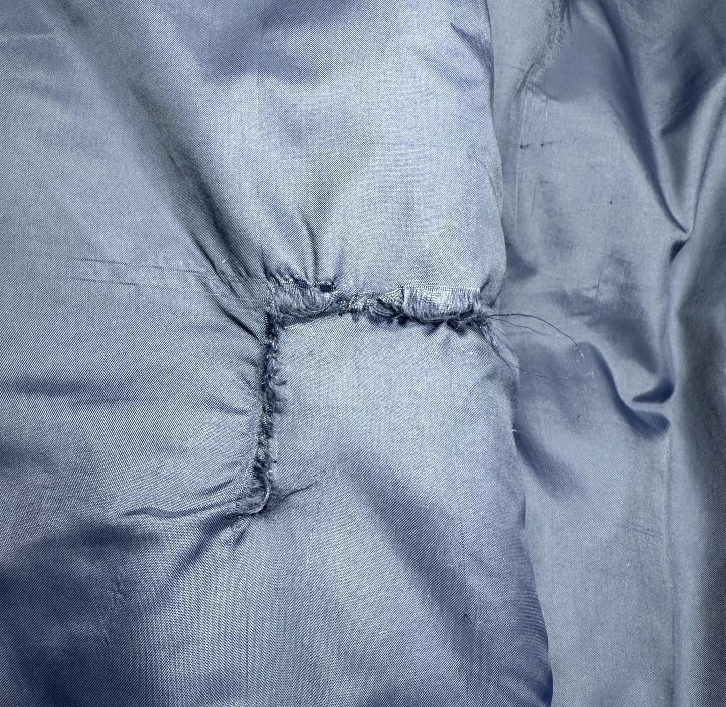 Vintage 70s 80s Roffe Down Feather Puffer Ski Jacket - Large | Distressed Navy Blue Primary Color Block Puffy Winter Coat