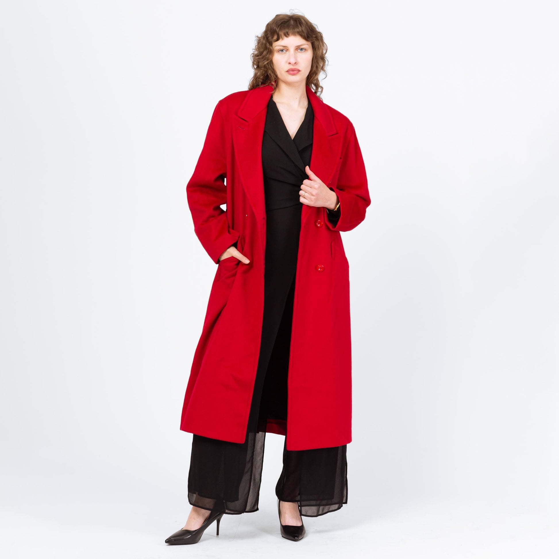 Vintage 80s Red Double Breasted Wool Overcoat - Medium to Large | Charter Club Button Up Long Winter Coat