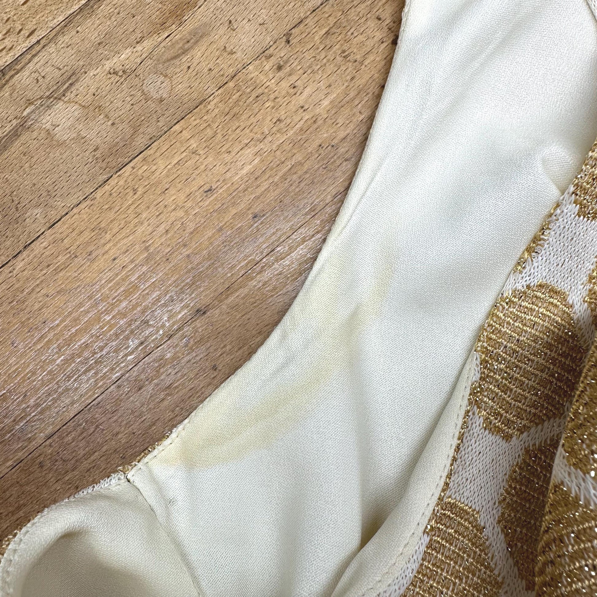 Vintage 70s Gold Honeycomb Lurex Knit Maxi Dress - Large | Futura Couture Sleeveless Metallic Formal Disco Gown