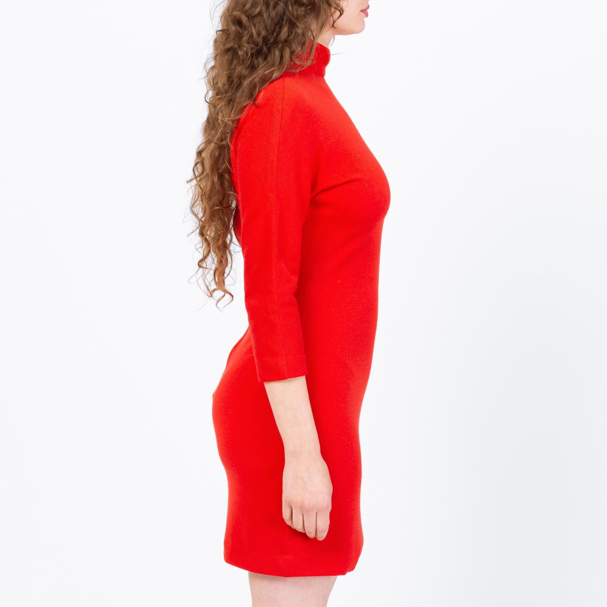 Vintage 80s Gianni Versace Red Wool Mini Dress - Medium | Designer 3/4 Sleeve Winter Christmas Party Dress