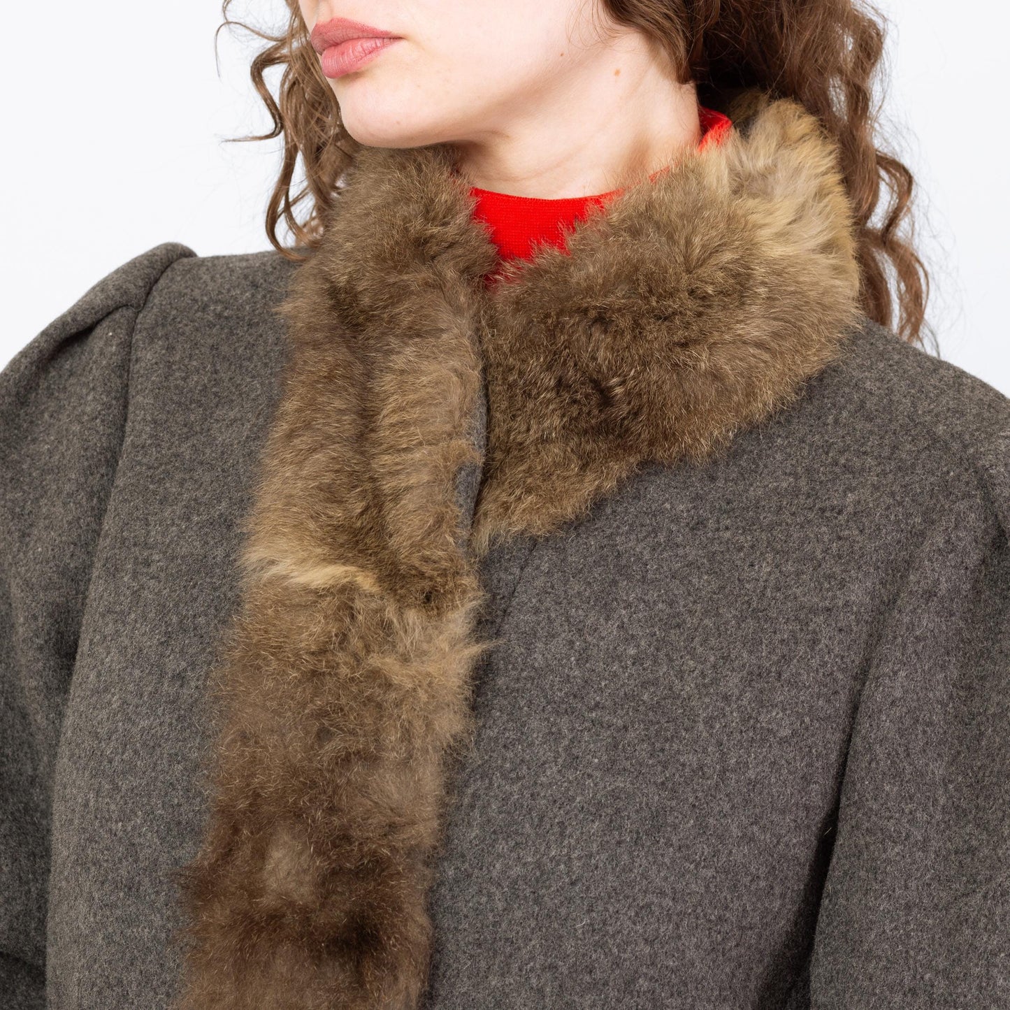 Vintage 70s Grey Wool Fur Trim Coat - Small to Medium | Button Up Long Winter Overcoat