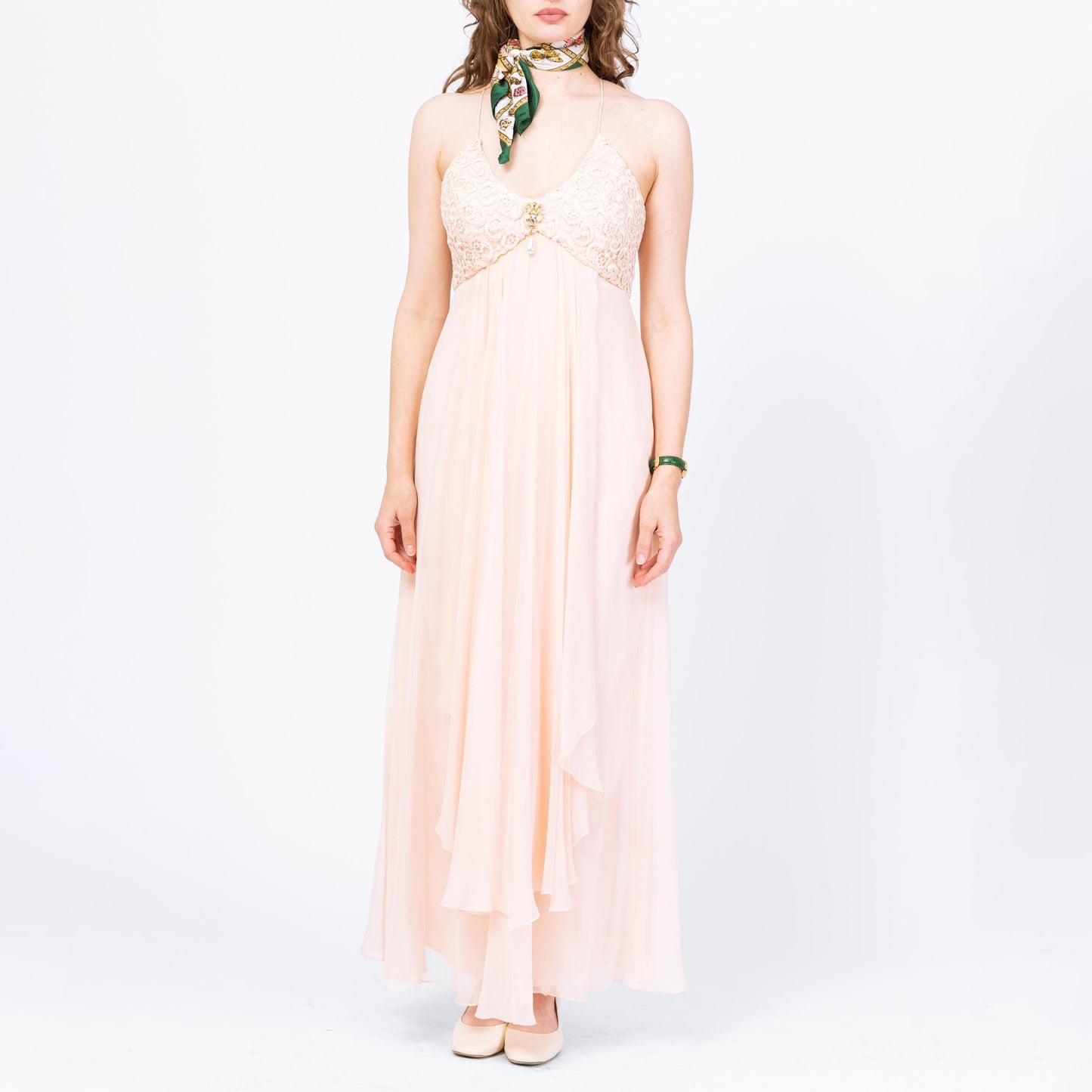 Vintage 90s Cache Blush Pink Silk Gown - Medium, Size 8 | Pastel Chiffon Y2K Maxi Prom Dress