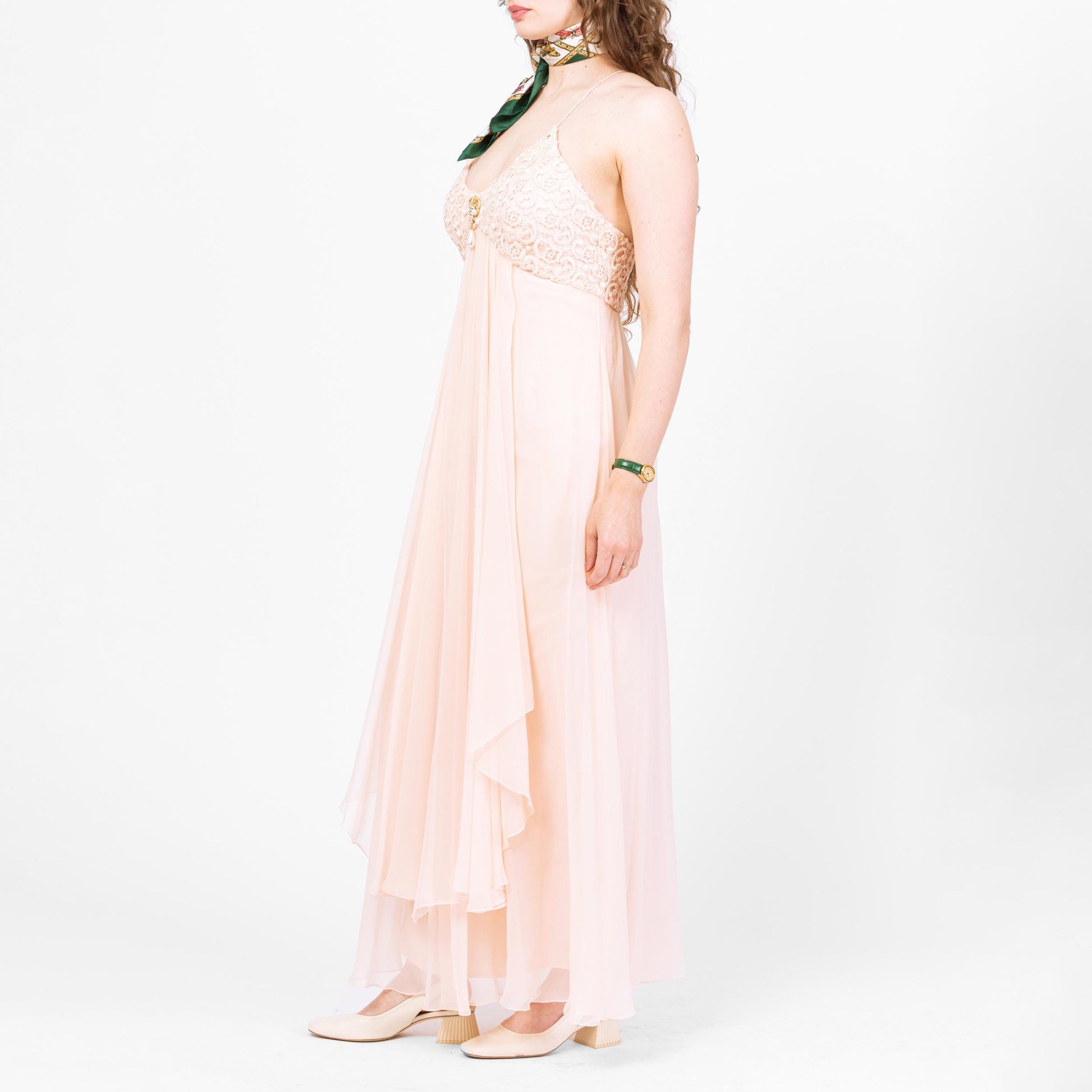 Vintage 90s Cache Blush Pink Silk Gown - Medium, Size 8 | Pastel Chiffon Y2K Maxi Prom Dress