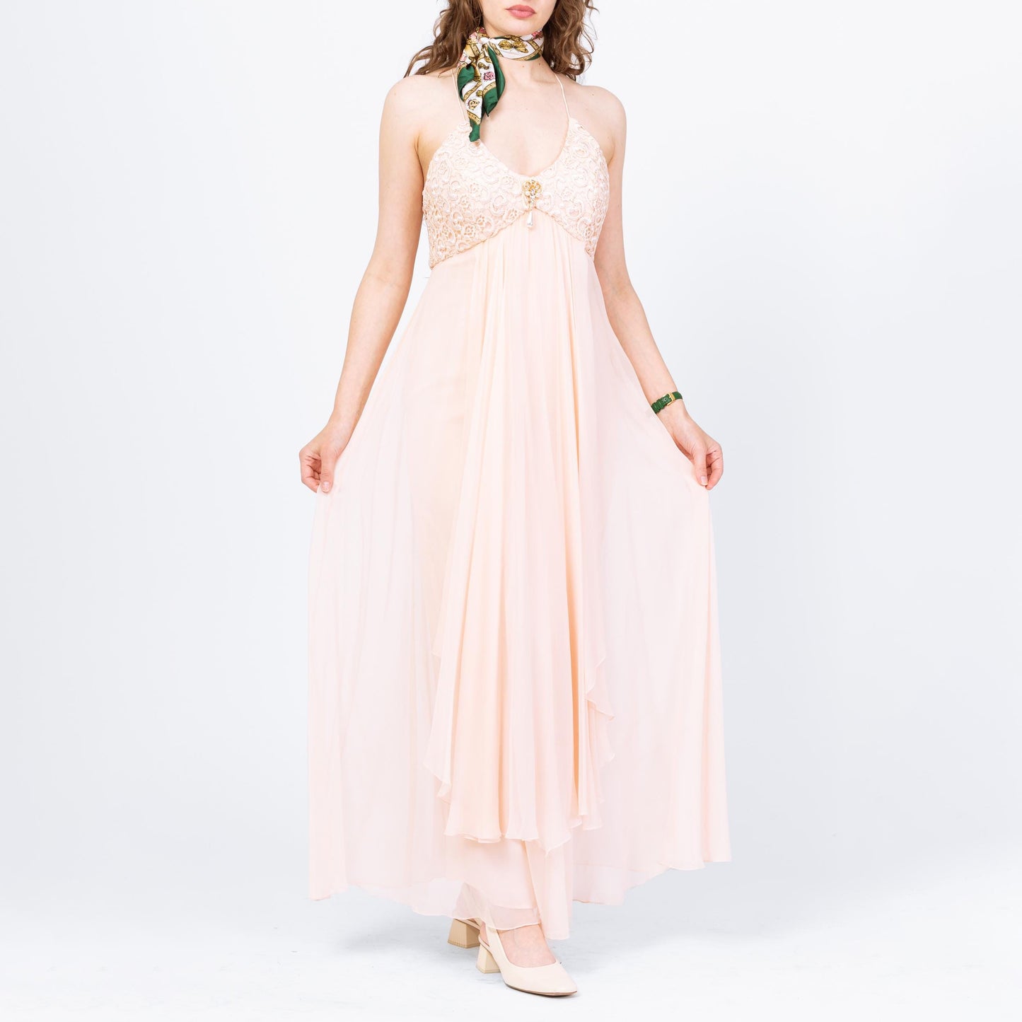 Vintage 90s Cache Blush Pink Silk Gown - Medium, Size 8 | Pastel Chiffon Y2K Maxi Prom Dress