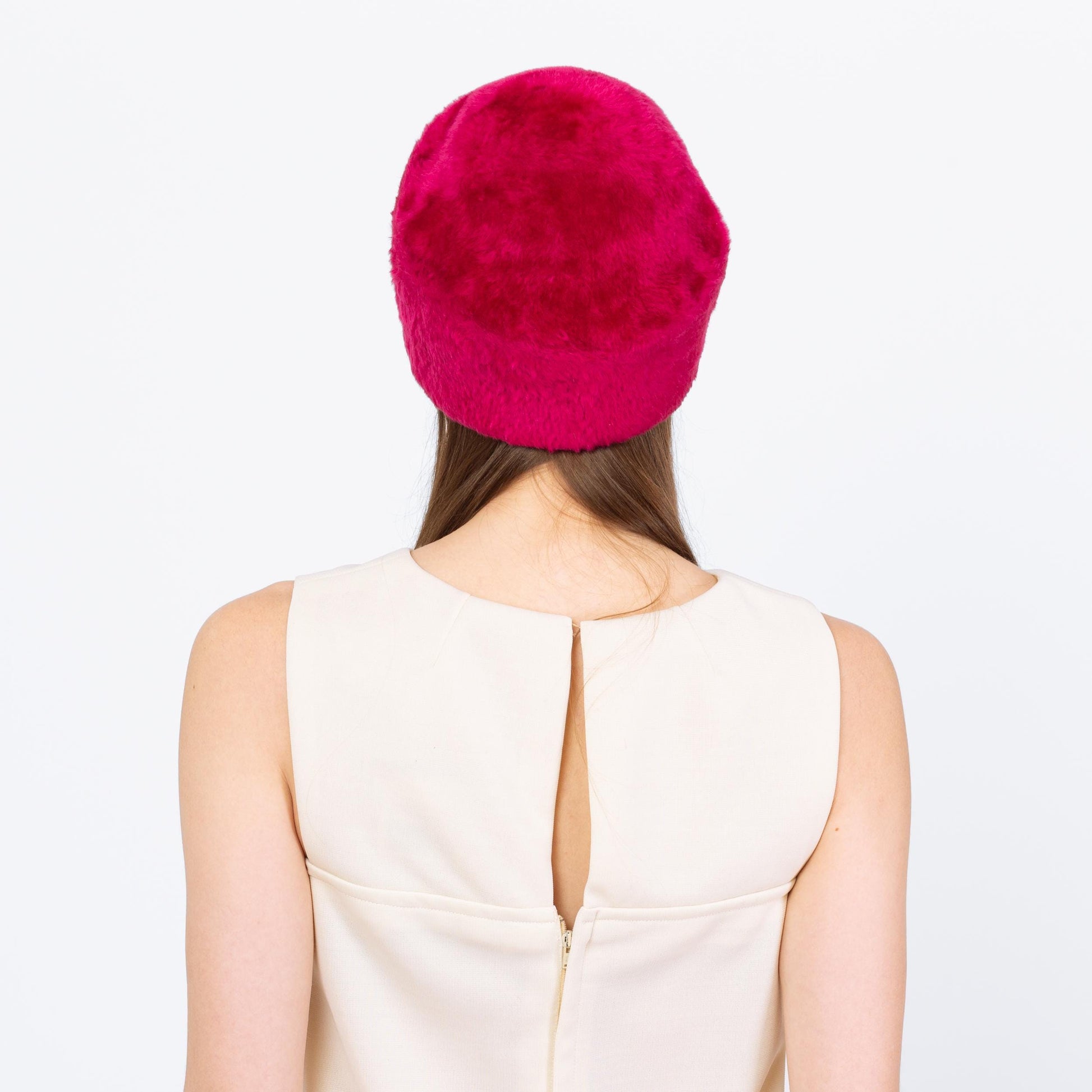 Vintage 50s 60 Miss Dior Magenta Pink Faux Fur Pillbox Hat - XS to Small