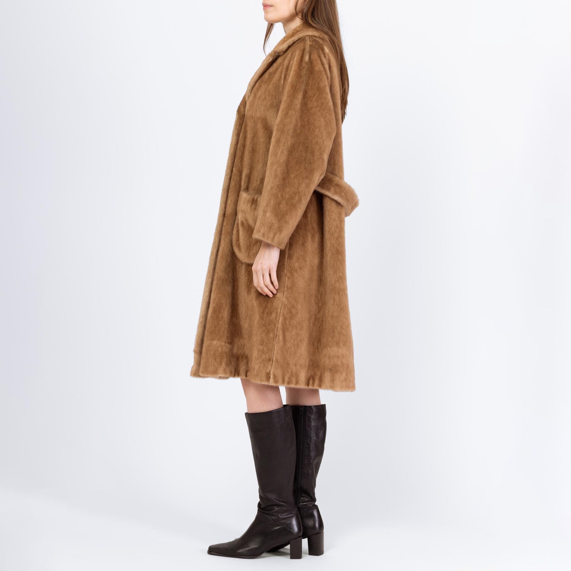 Vintage 70s Caramel Faux Fur Winter Coat - Medium | Glam Plush Winter Teddy Jacket, Mob Wife Overcoat