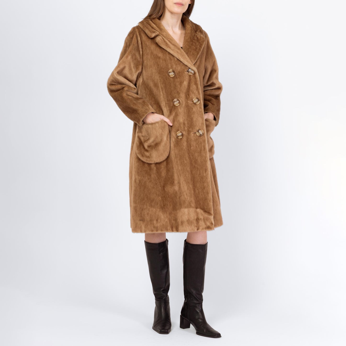 Vintage 70s Caramel Faux Fur Winter Coat - Medium | Glam Plush Winter Teddy Jacket, Mob Wife Overcoat