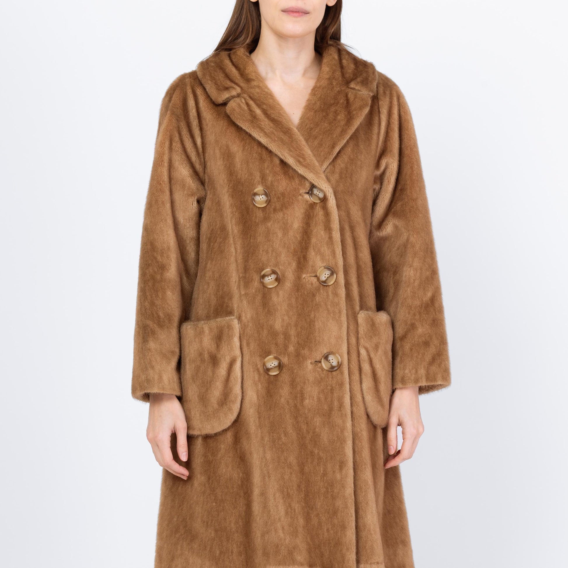 Vintage 70s Caramel Faux Fur Winter Coat - Medium | Glam Plush Winter Teddy Jacket, Mob Wife Overcoat