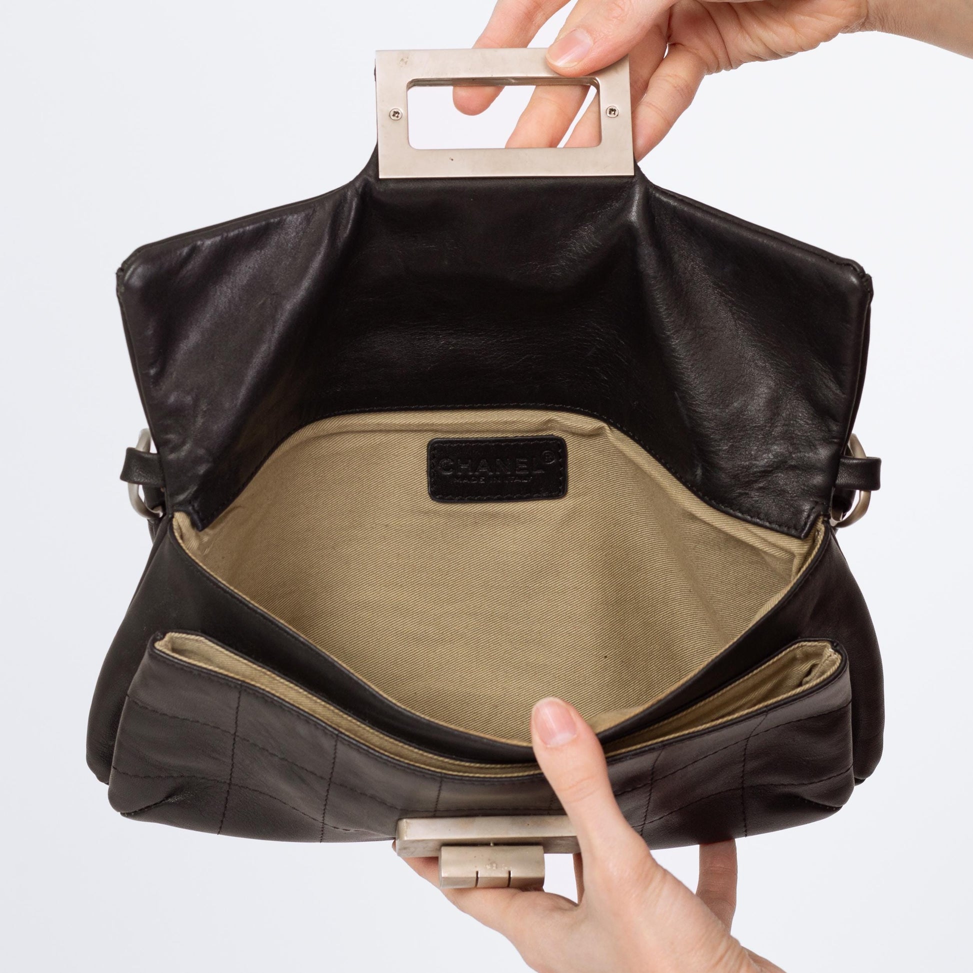 Vintage Y2K Chanel Mademoiselle Quilted Black Leather Shoulder Bag | 2000s Designer Purse, Turn Lock 2.55 Chocolate Bar Bag