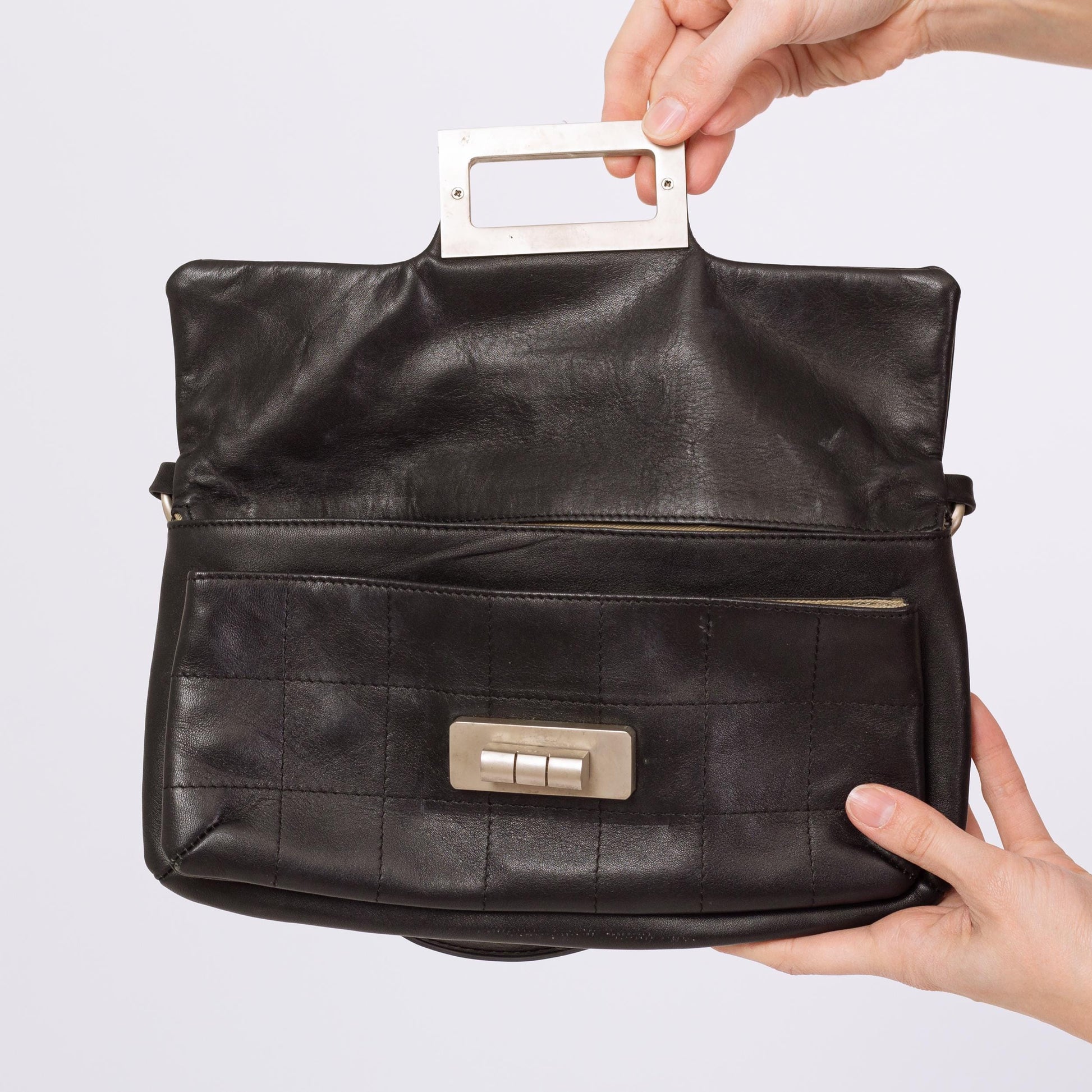 Vintage Y2K Chanel Mademoiselle Quilted Black Leather Shoulder Bag | 2000s Designer Purse, Turn Lock 2.55 Chocolate Bar Bag