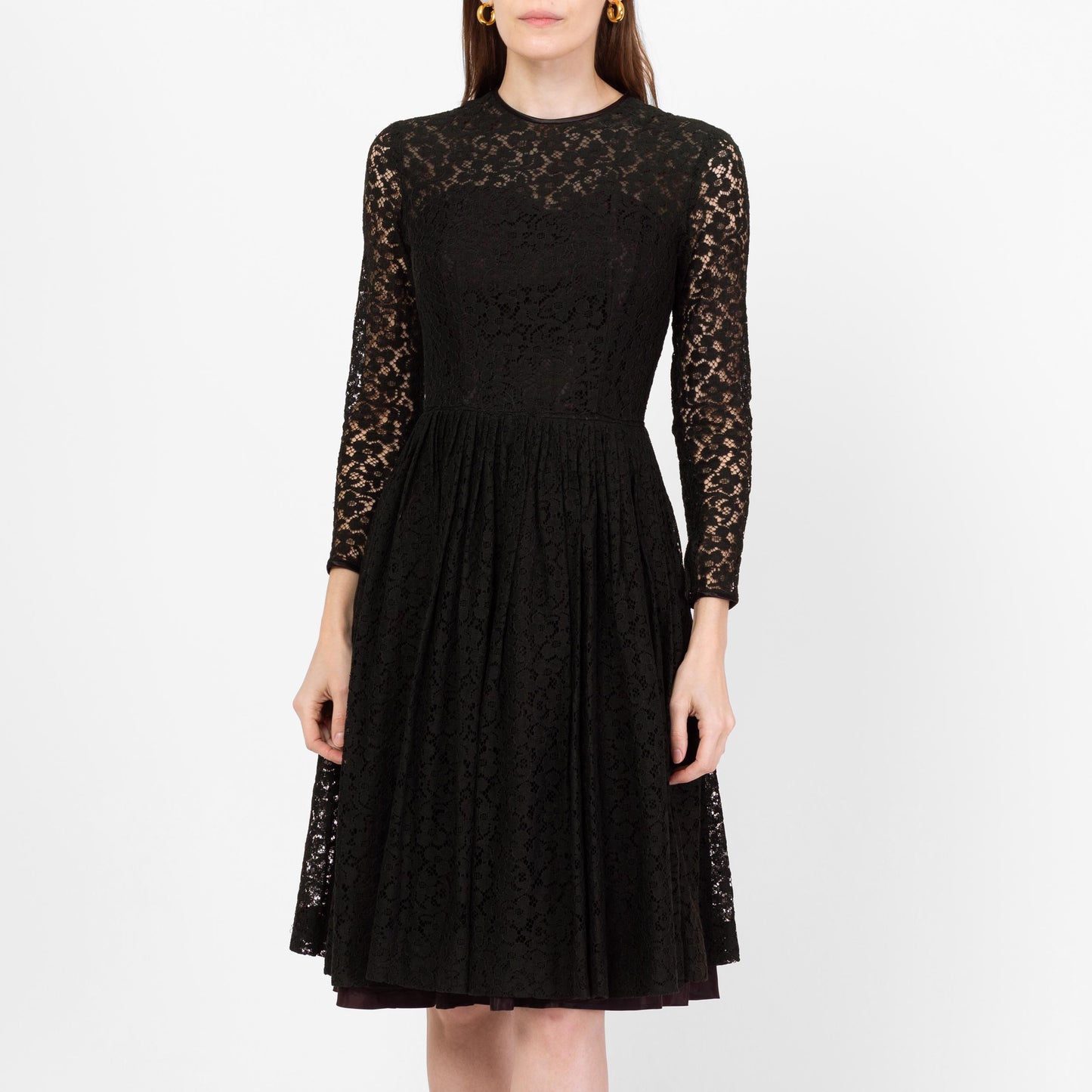 Vintage 60s Black Lace Fit & Flare Party Dress - Extra Small | Long Sleeve Knee Length Cocktail Dress, As Is