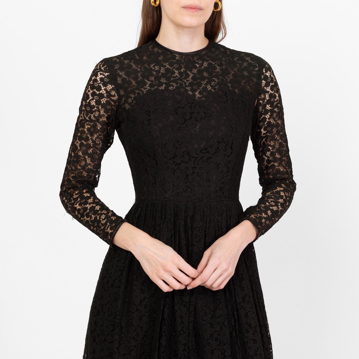 Vintage 60s Black Lace Fit & Flare Party Dress - Extra Small | Long Sleeve Knee Length Cocktail Dress, As Is