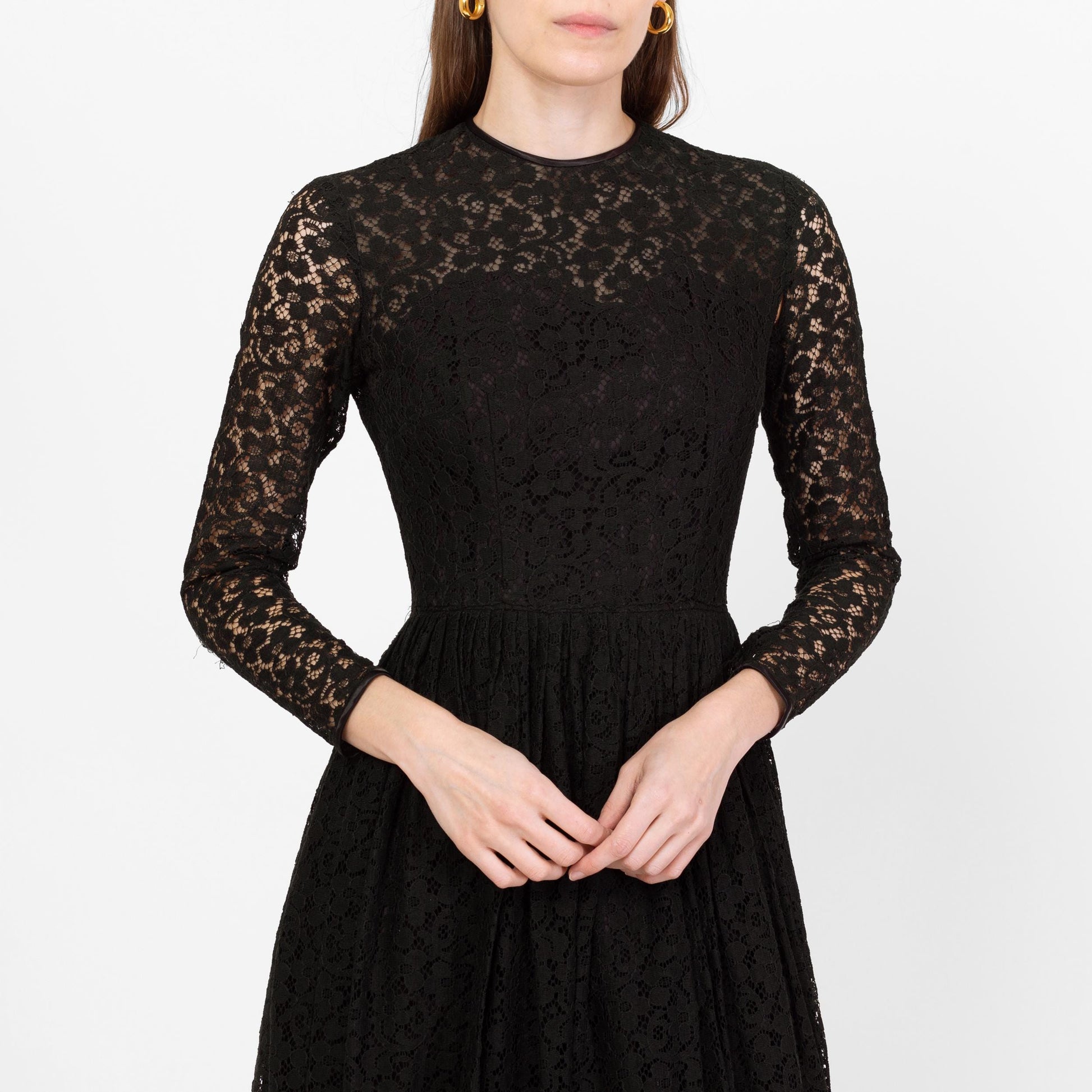 Vintage 60s Black Lace Fit & Flare Party Dress - Extra Small | Long Sleeve Knee Length Cocktail Dress, As Is
