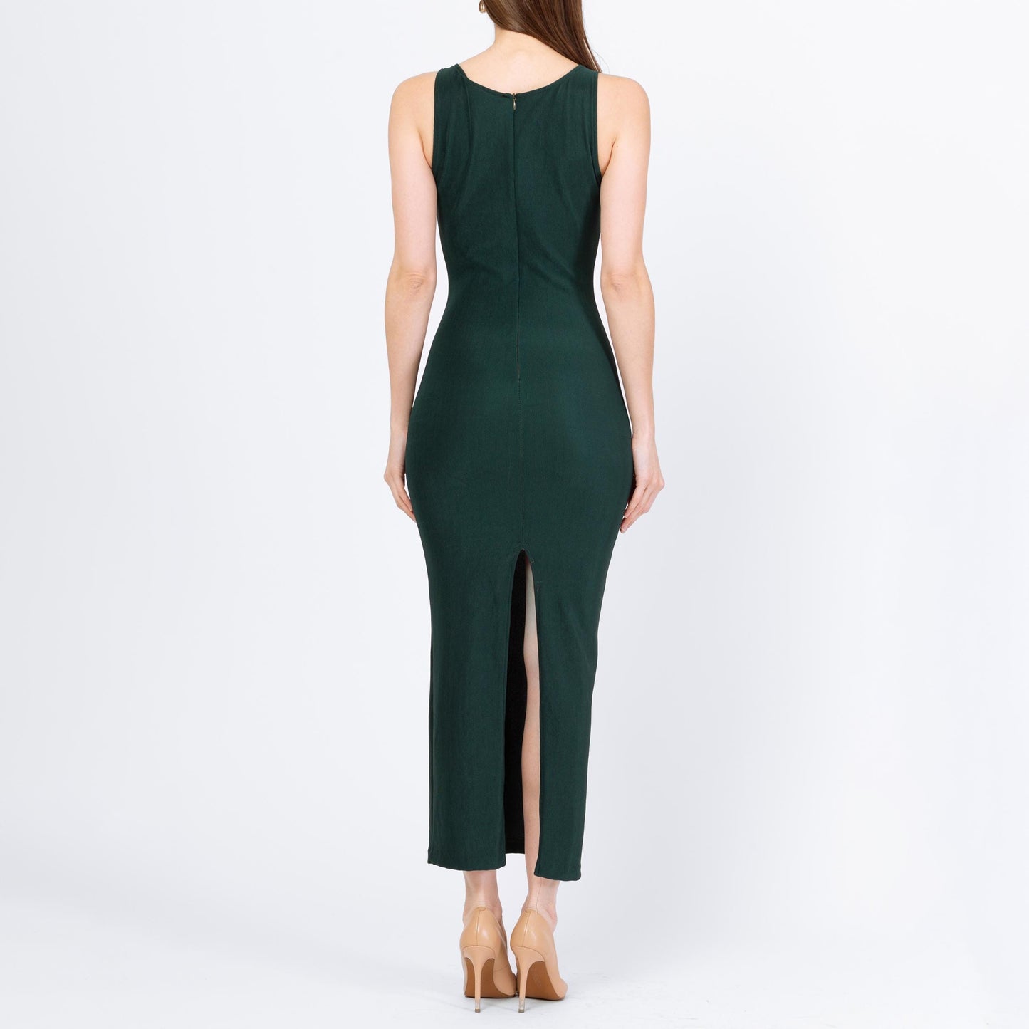 Vintage 90s Emerald Green Bodycon Maxi Tank Dress - XS to Small | Sleeveless Stretchy Minimalist Party Dress