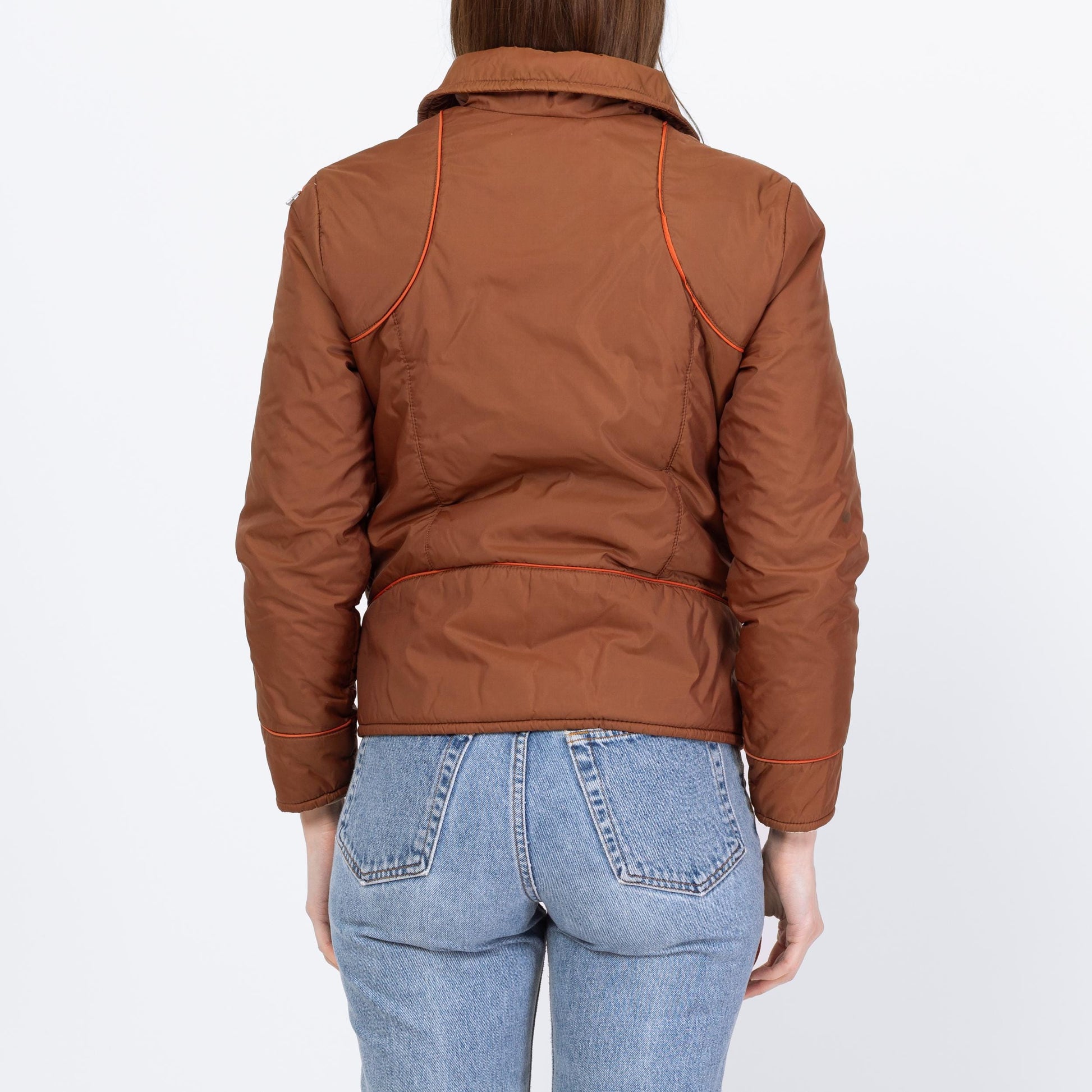 Vintage 70s 80s Chocolate Brown Puffer Ski Jacket - Extra Small | Retro Zip Up Down Fill Winter Coat