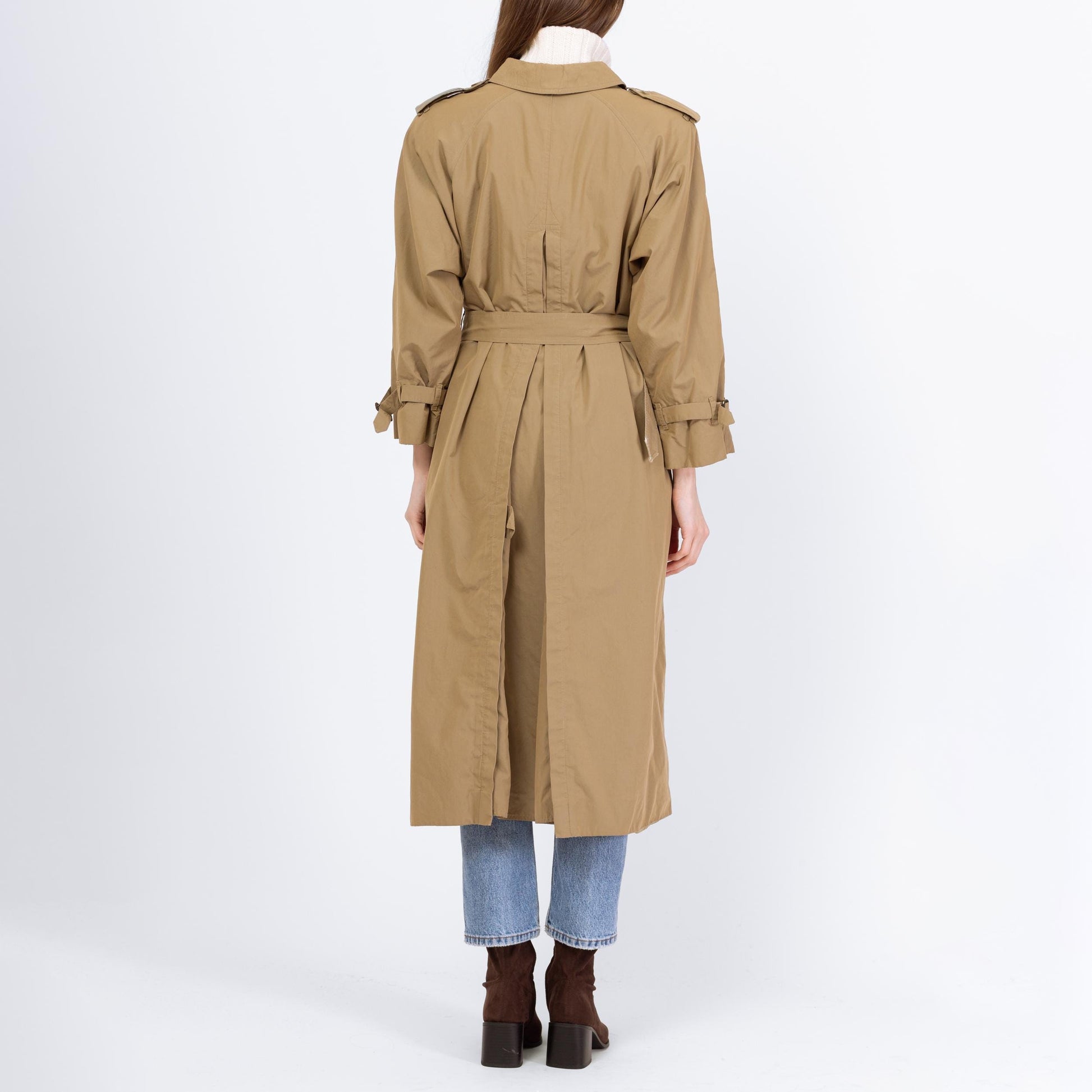 Vintage 90s Burberry Tan Belted Trench Coat - Medium to Large | Designer Plaid Lined Single Breasted Button Up Long Lightweight Jacket