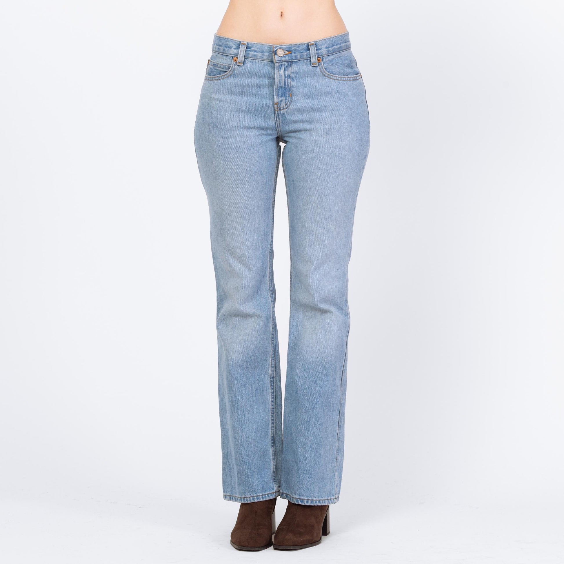 Vintage Y2K Light Wash Low Rise Bootcut Jeans – Small | Faded Denim 2000s Low Riders