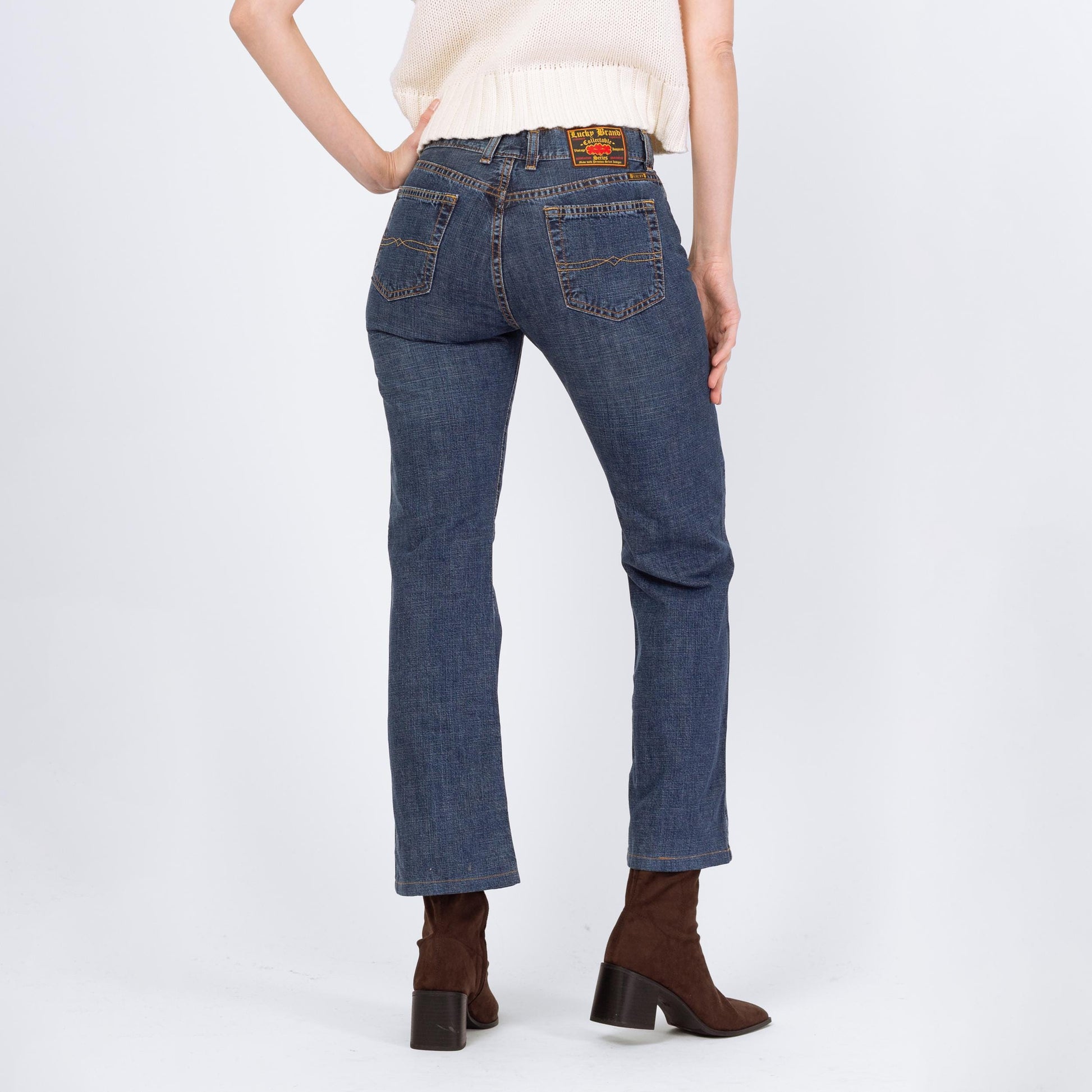 Vintage 90s Lucky Dark Wash Bootcut Jeans – Small | Low Rise Denim 2000s Cropped Jeans