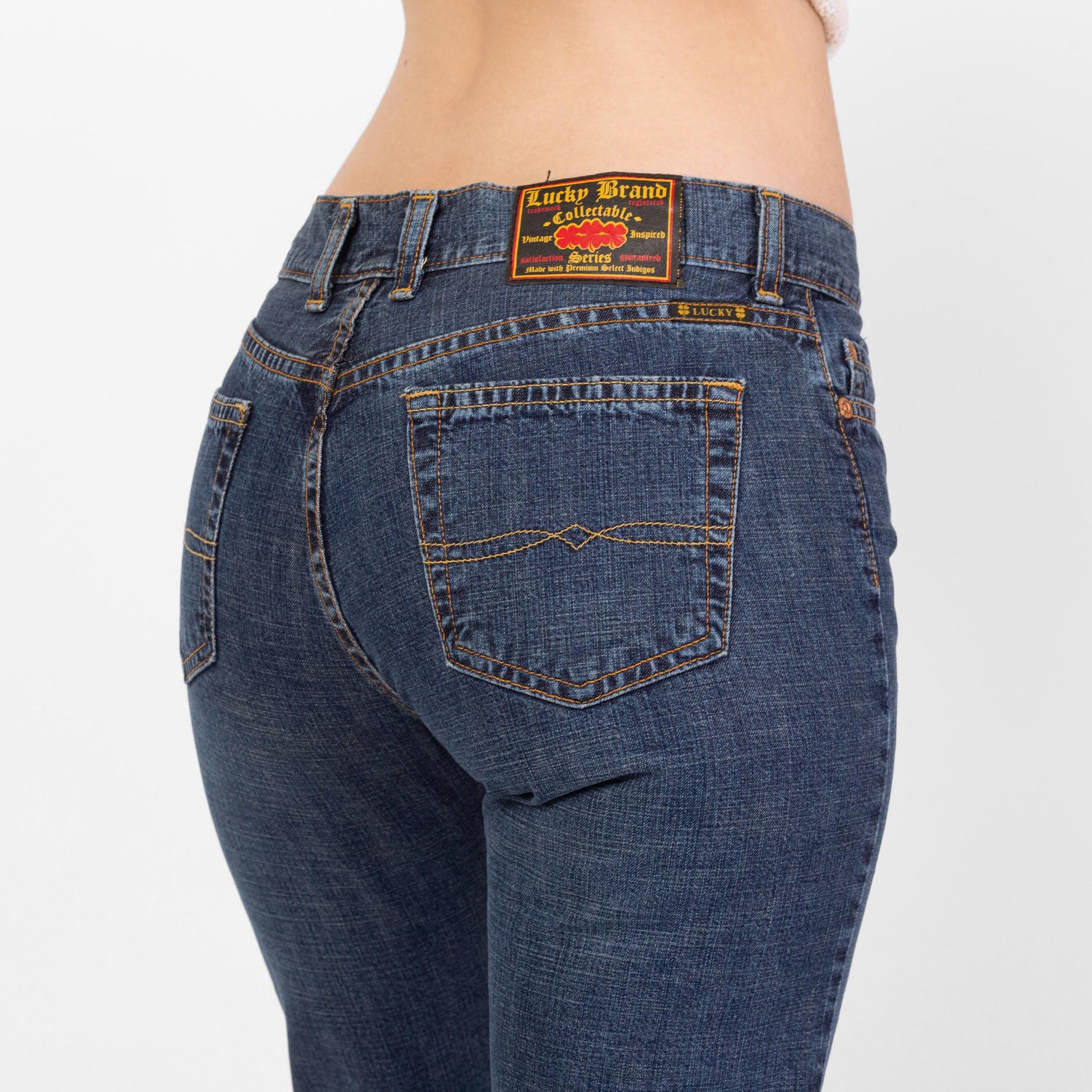 Vintage 90s Lucky Dark Wash Bootcut Jeans – Small | Low Rise Denim 2000s Cropped Jeans