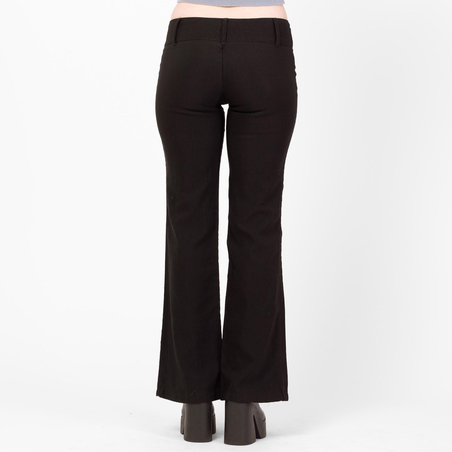 Vintage Y2K Black Low Rise Flared Pants - Small | 2000s Stretchy Bell Bottom Flares