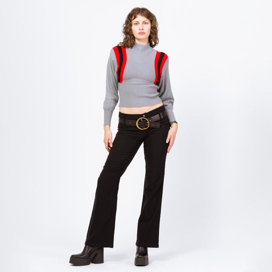 Vintage Y2K Black Low Rise Flared Pants - Small | 2000s Stretchy Bell Bottom Flares