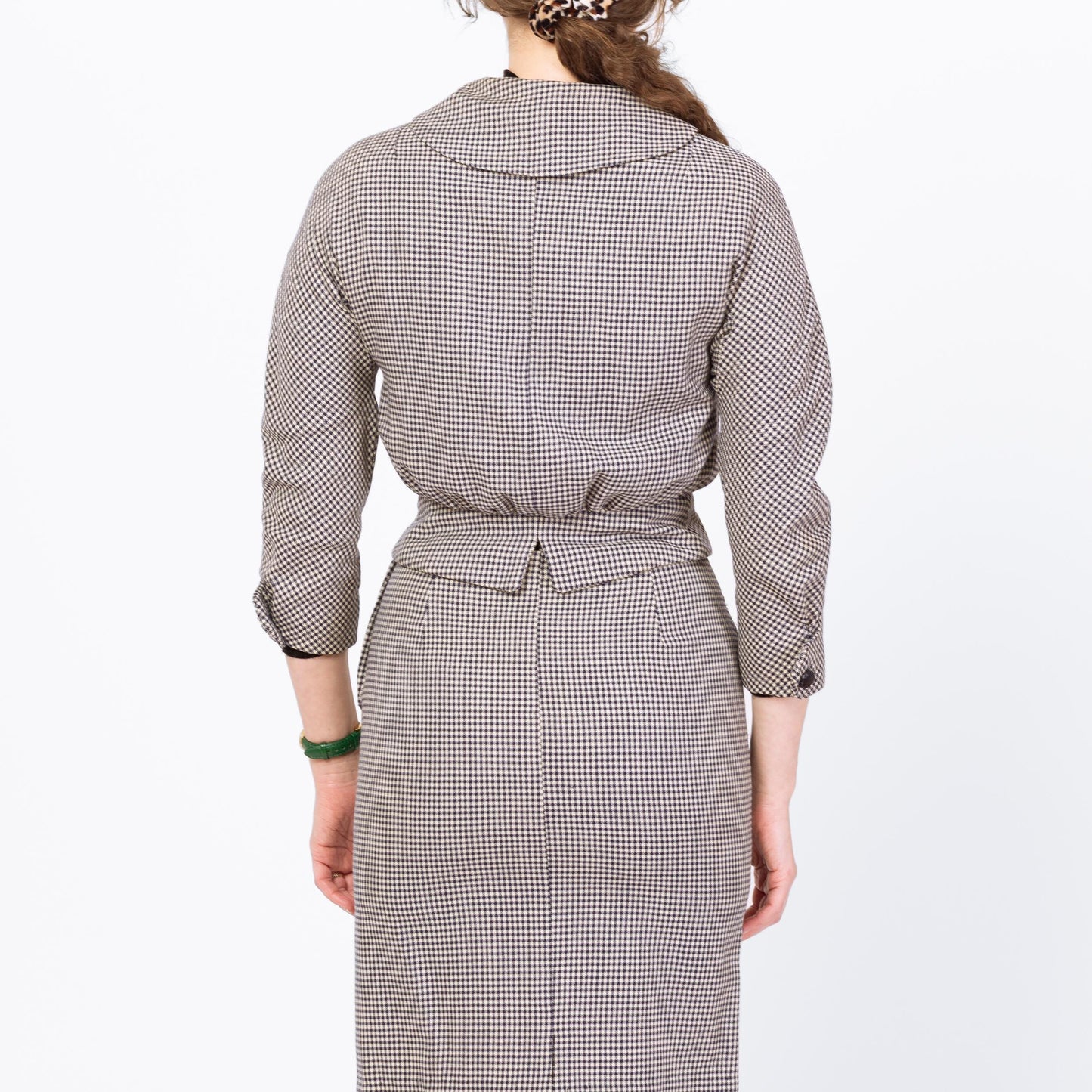 Vintage 1950s Houndstooth Fitted Blazer & Wiggle Skirt Set - Extra Small | 50s 60s Navy Blue White Button Up Matching Outfit