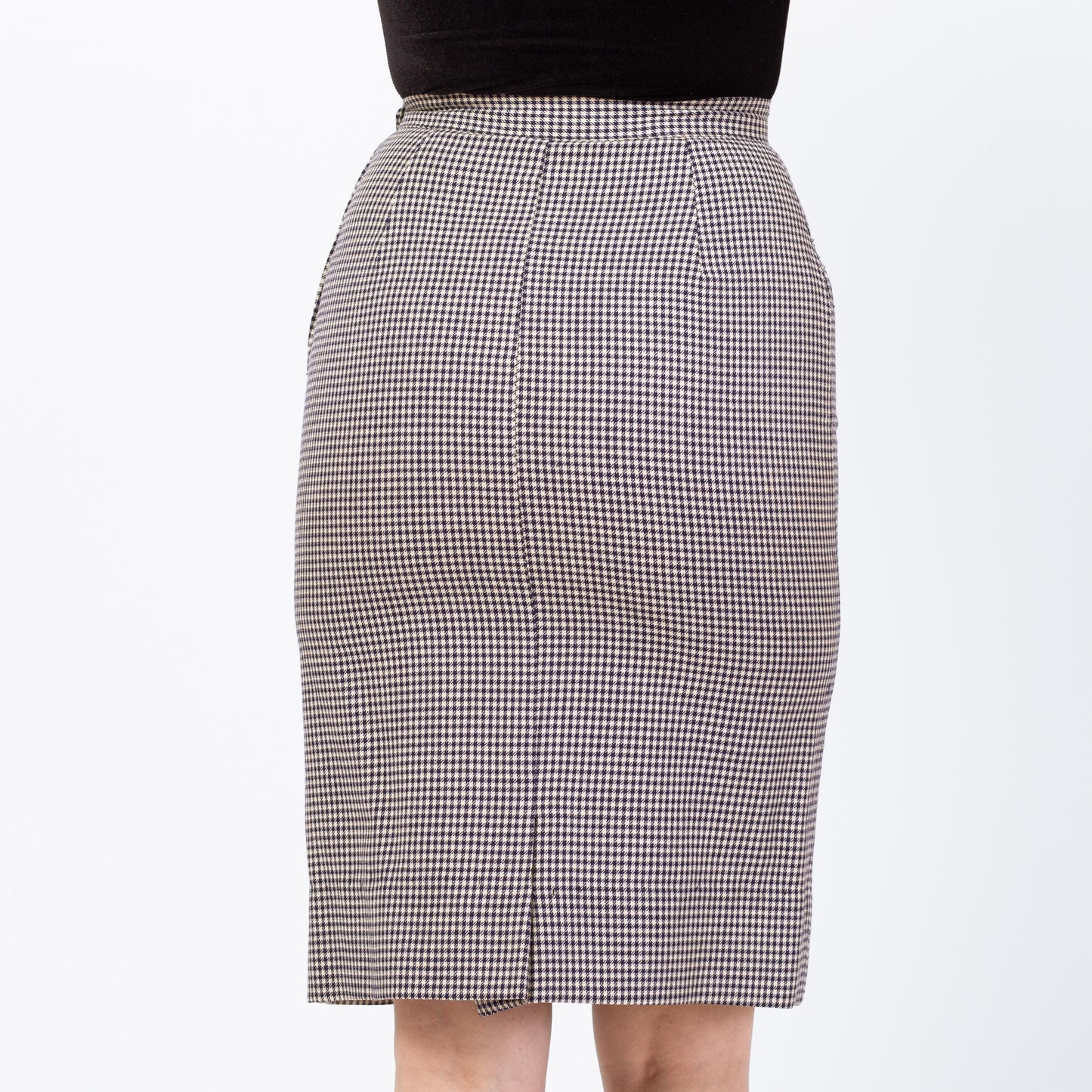 Vintage 1950s Houndstooth Fitted Blazer & Wiggle Skirt Set - Extra Small | 50s 60s Navy Blue White Button Up Matching Outfit