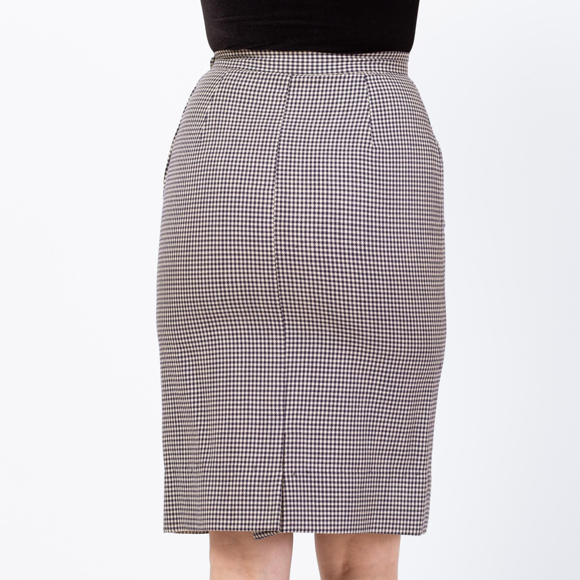 Vintage 1950s Houndstooth Fitted Blazer & Wiggle Skirt Set - Extra Small | 50s 60s Navy Blue White Button Up Matching Outfit