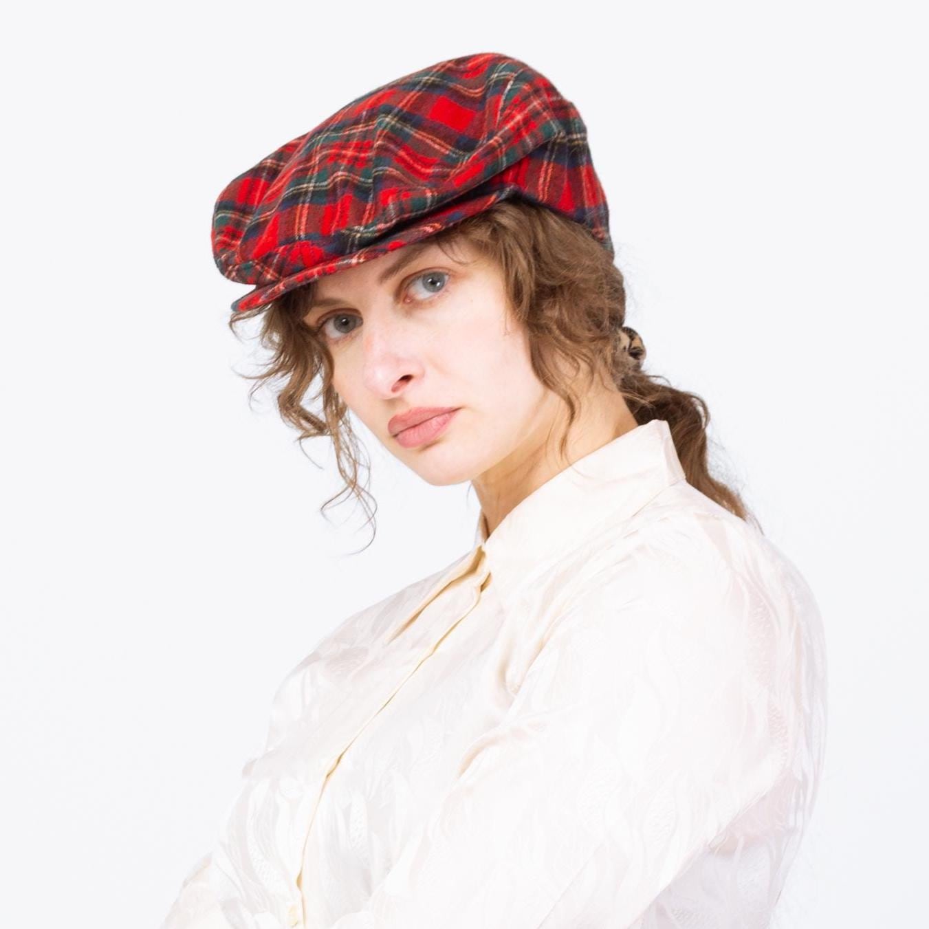 Vintage 70s 80s Pendleton Red Tartan Wool Tweed Flat Cap - Medium | Newsboy Cabbie Hat