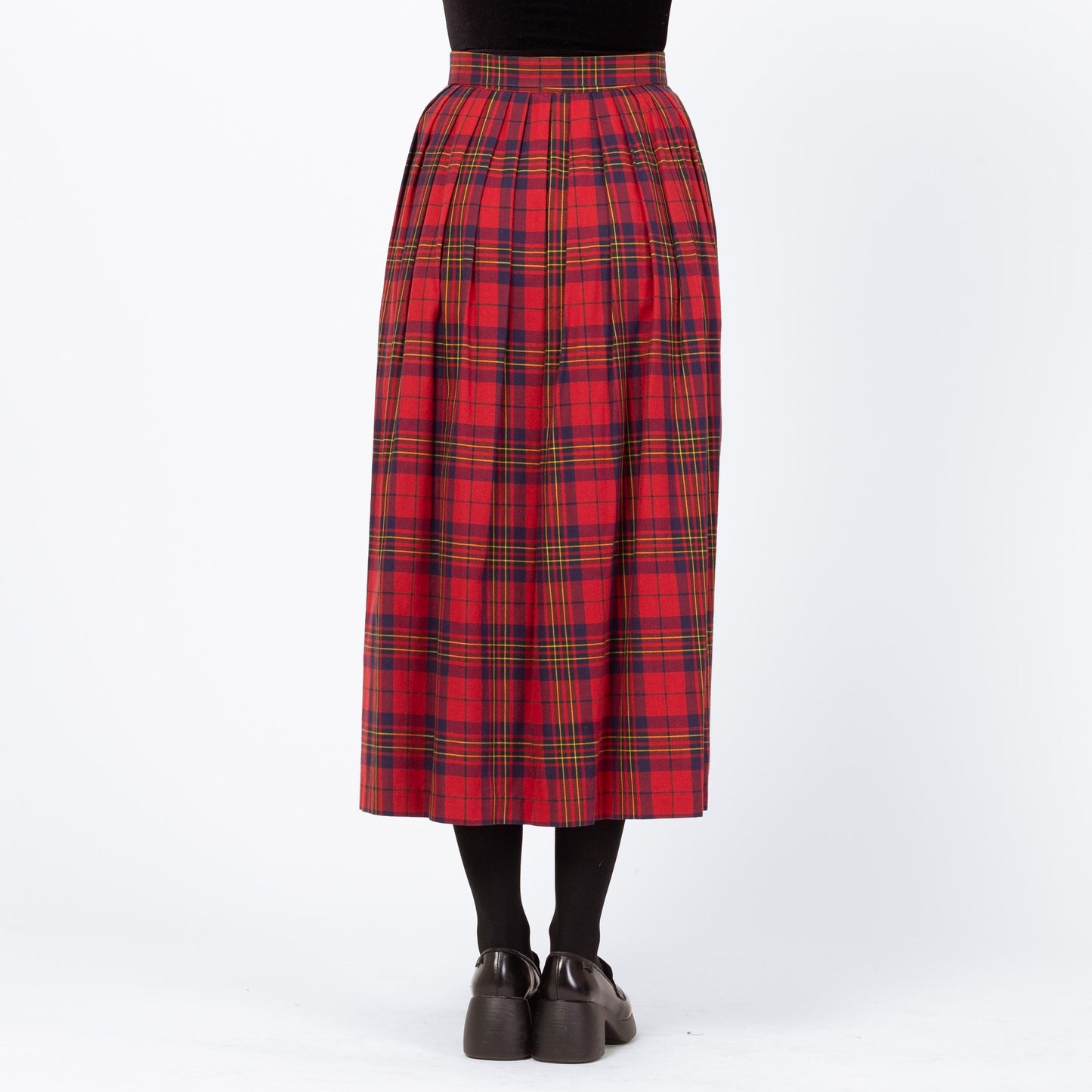 Vintage 80s Red Plaid Midi Pocket Skirt - Small, 27" Waist | A Line High Waist Retro Button Up Skirt