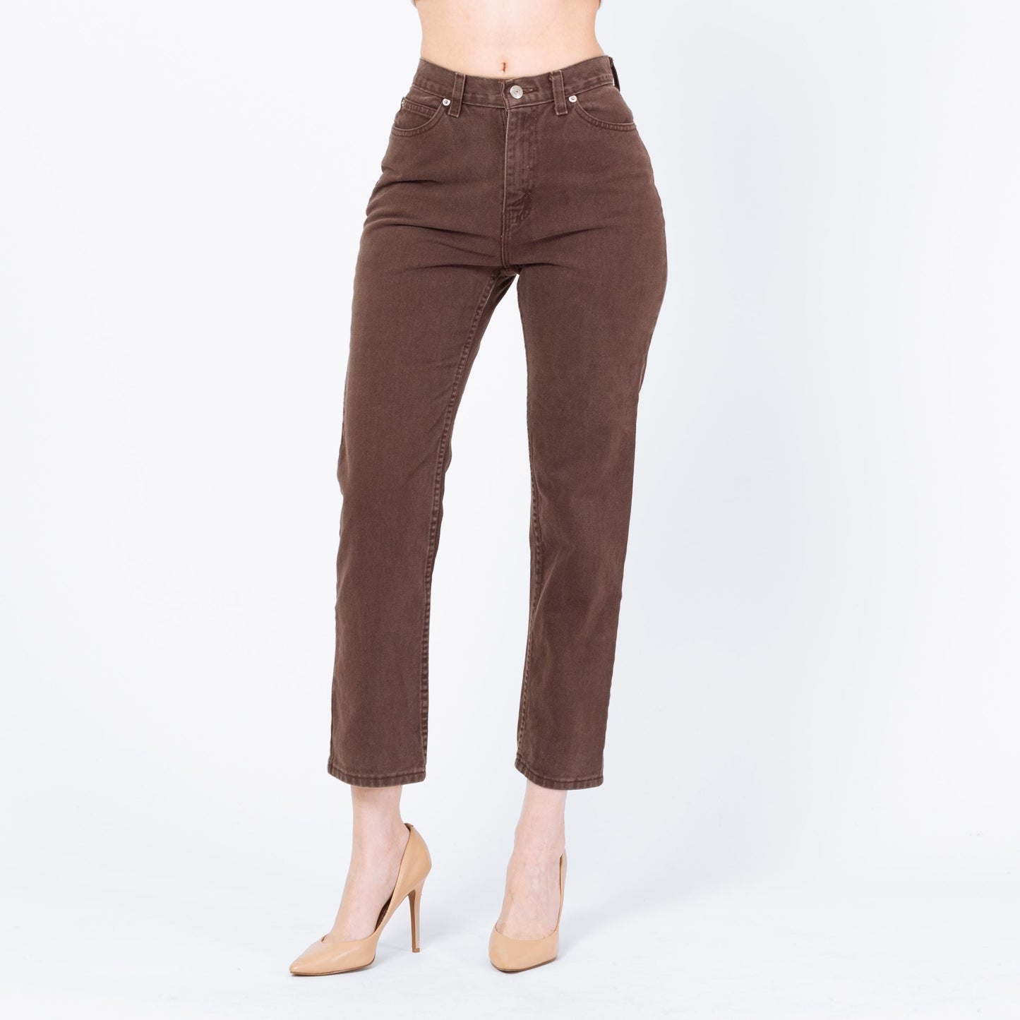 Vintage 90s Brown High Waisted Ankle Jeans - XS to Petite Small, 26" Waist | Denim Slim Straight Leg Mom Jeans