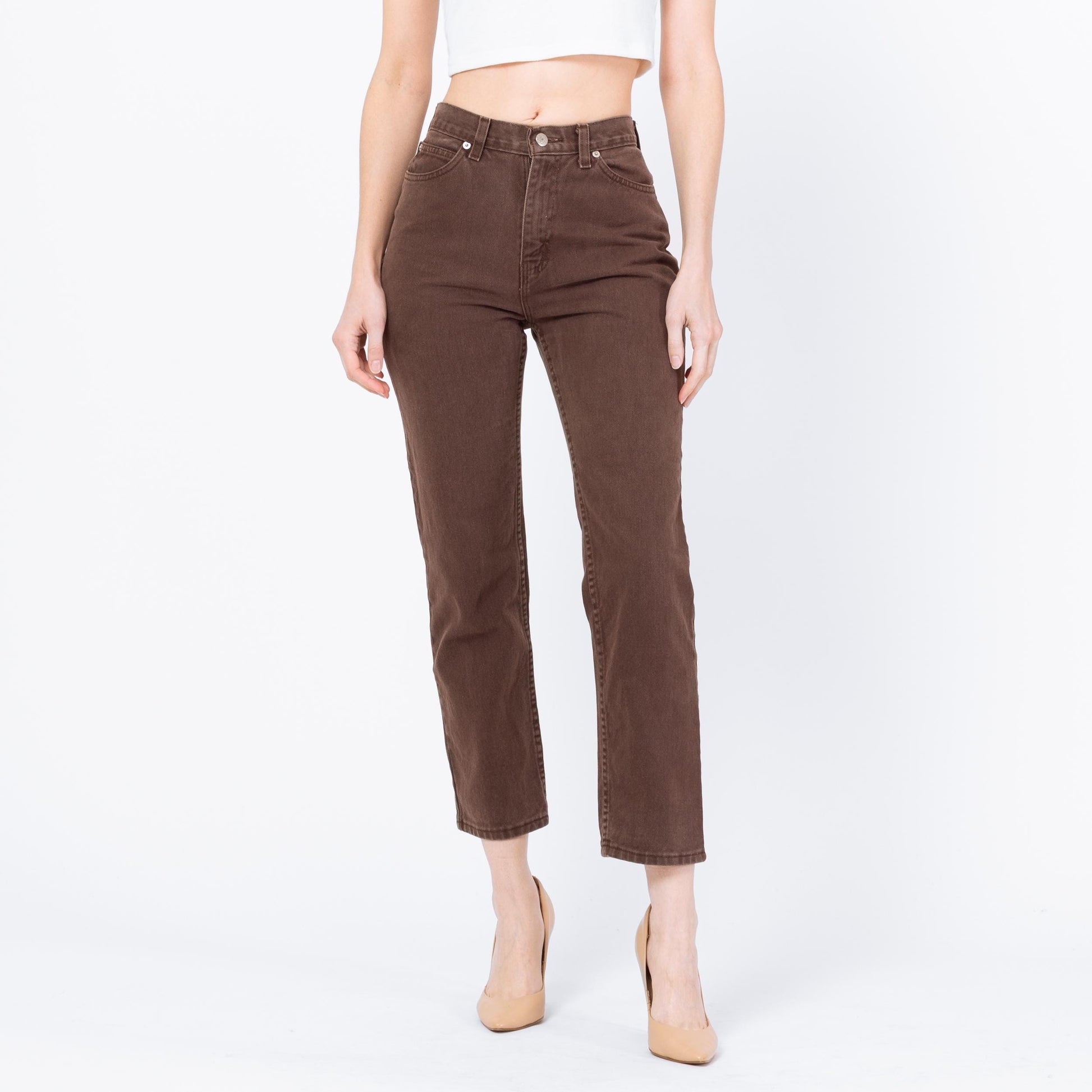 Vintage 90s Brown High Waisted Ankle Jeans - XS to Petite Small, 26" Waist | Denim Slim Straight Leg Mom Jeans