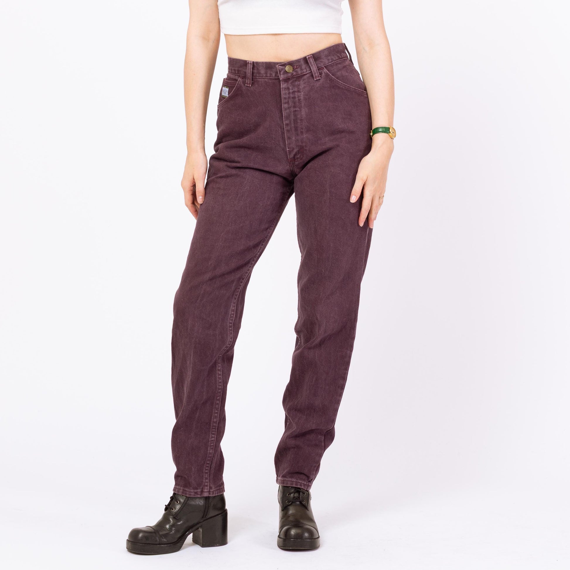 Vintage 90s Wrangler Plum Purple High Waisted Jeans - Small, 27" Waist | Denim Slim Straight Leg Mom Jeans