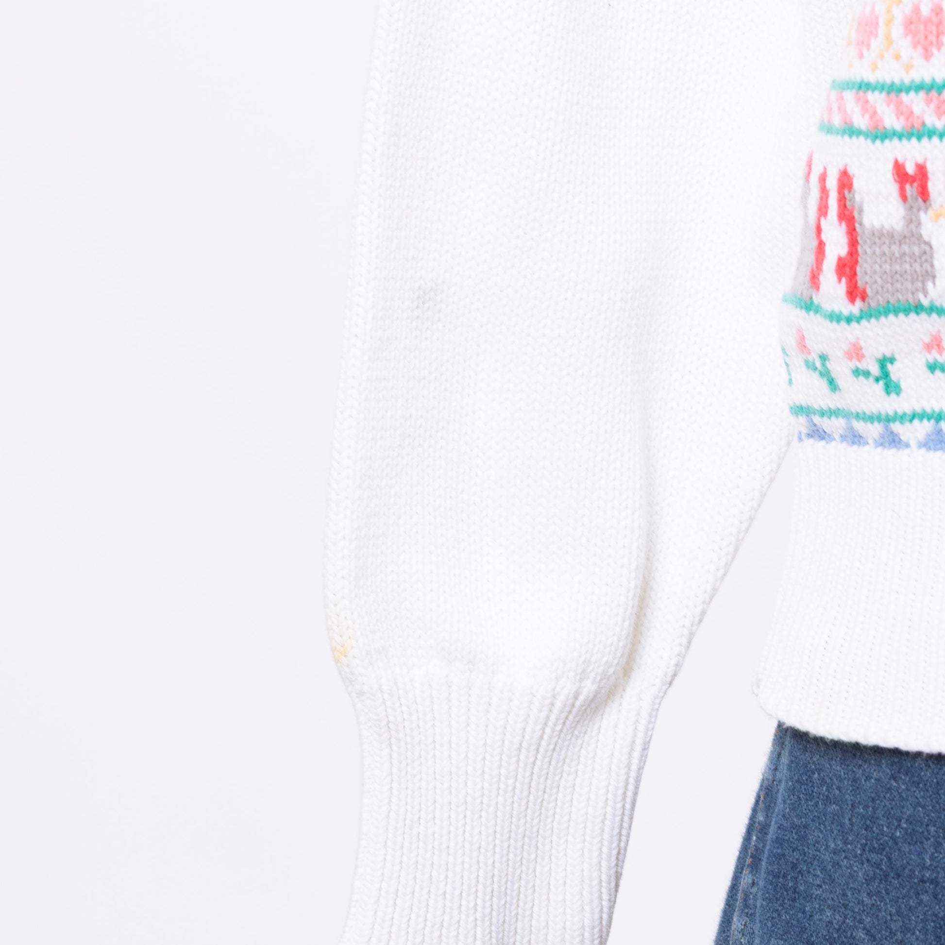 Vintage 80s Eddie Bauer Novelty Farm Animal Sweater, As Is - Medium | White Cotton Knit Cottagecore Grandma Pullover