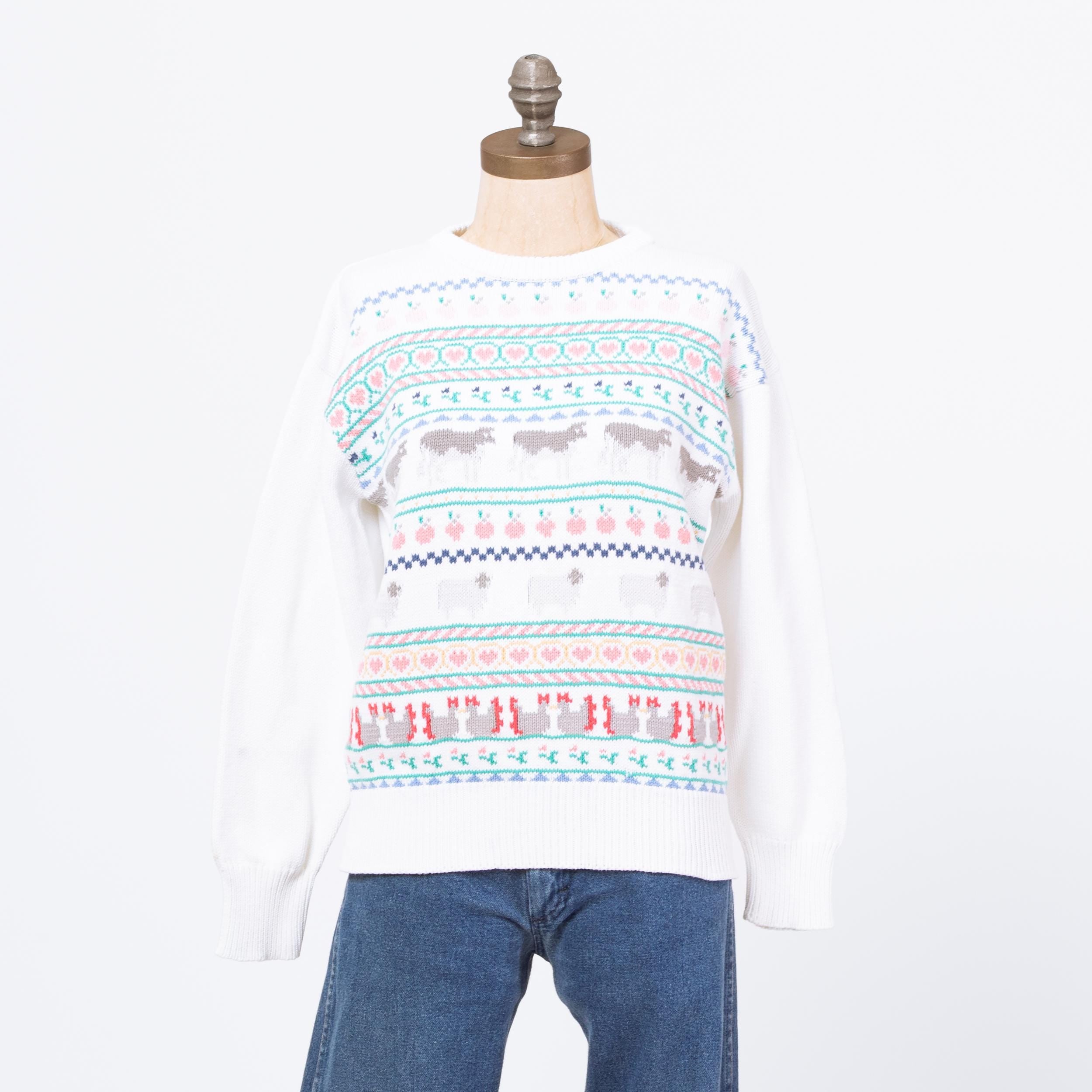 Vintage 80s Eddie Bauer Novelty Farm Animal Sweater, As Is