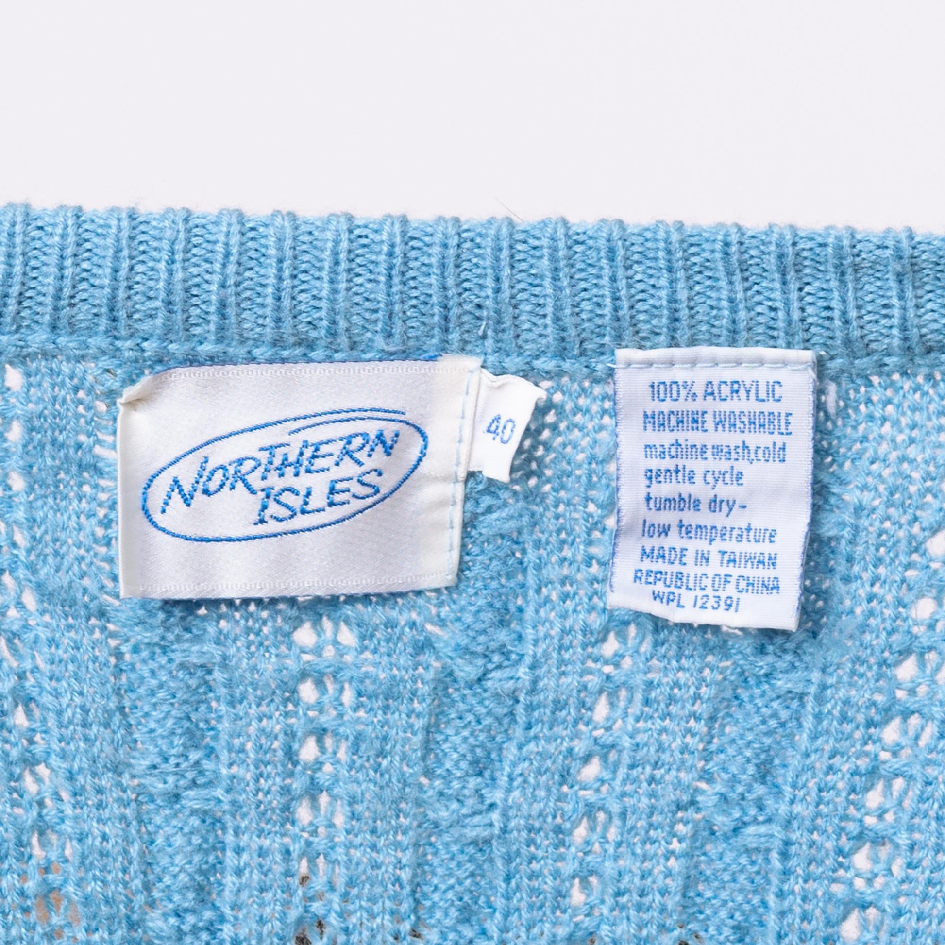 Vintage 80s Baby Blue Cable Knit Sweater Vest - Large | Preppy Sleeveless V Neck Top