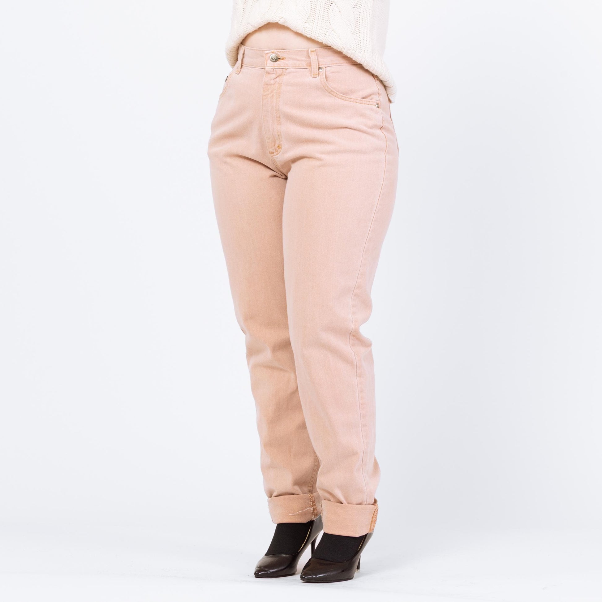 Vintage 90s Lee Dusty Pink High Waisted Jeans - Large Tall, 31" Waist | Peach Denim Slim Straight Long Inseam Mom Jeans
