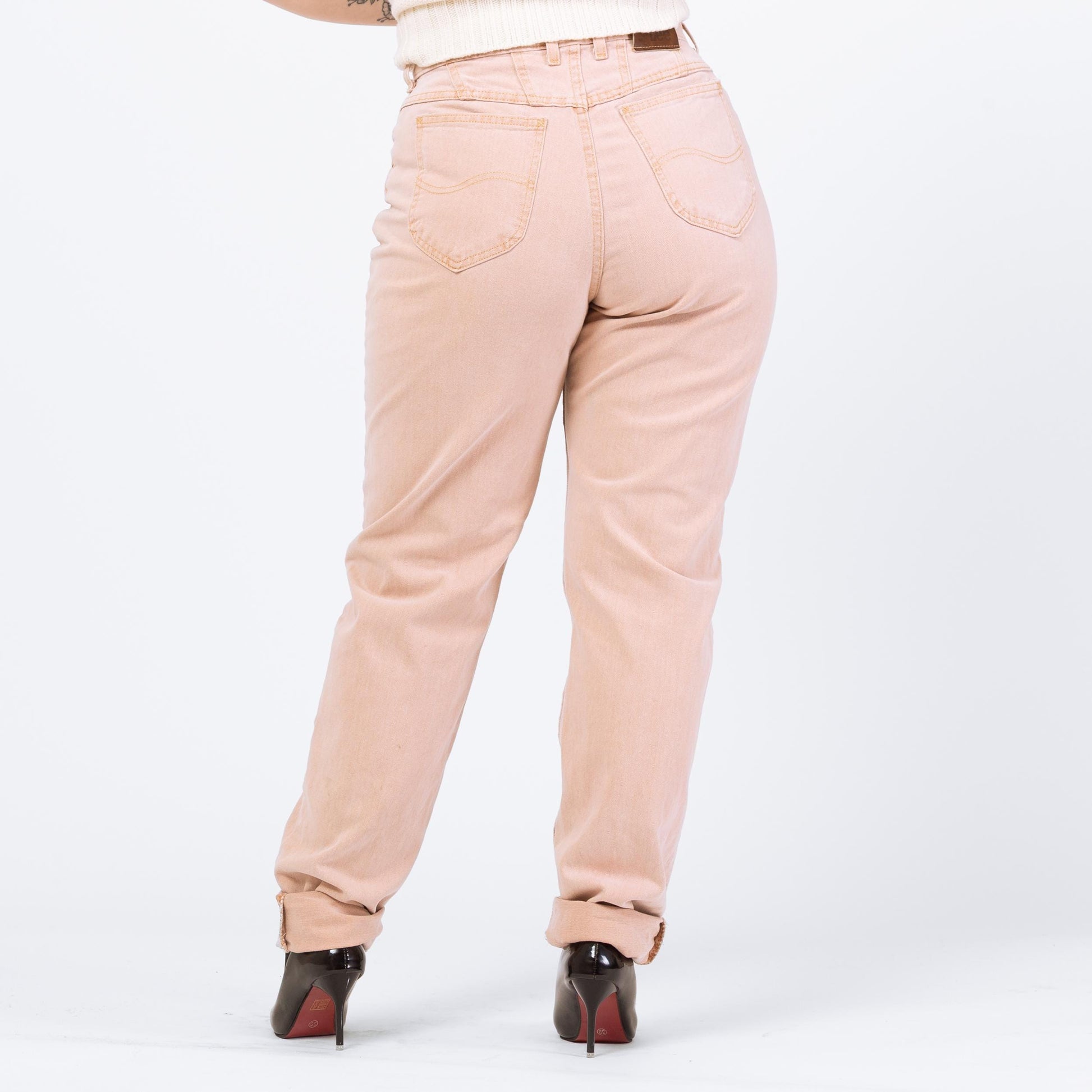 Vintage 90s Lee Dusty Pink High Waisted Jeans - Large Tall, 31" Waist | Peach Denim Slim Straight Long Inseam Mom Jeans