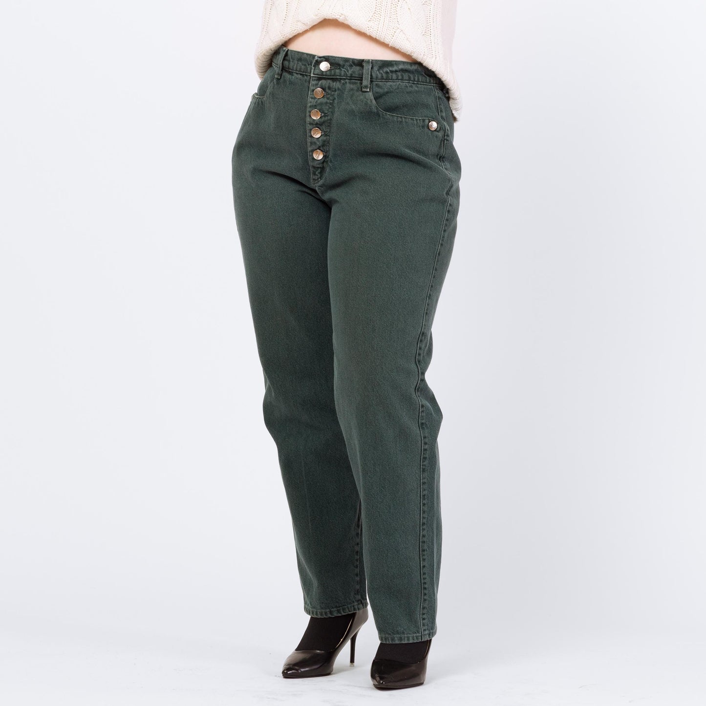 Vintage 90s Roughrider Forest Green Western Jeans - Extra Large, 34" Waist | Circle T Button Fly High Waisted Denim Mom Jeans