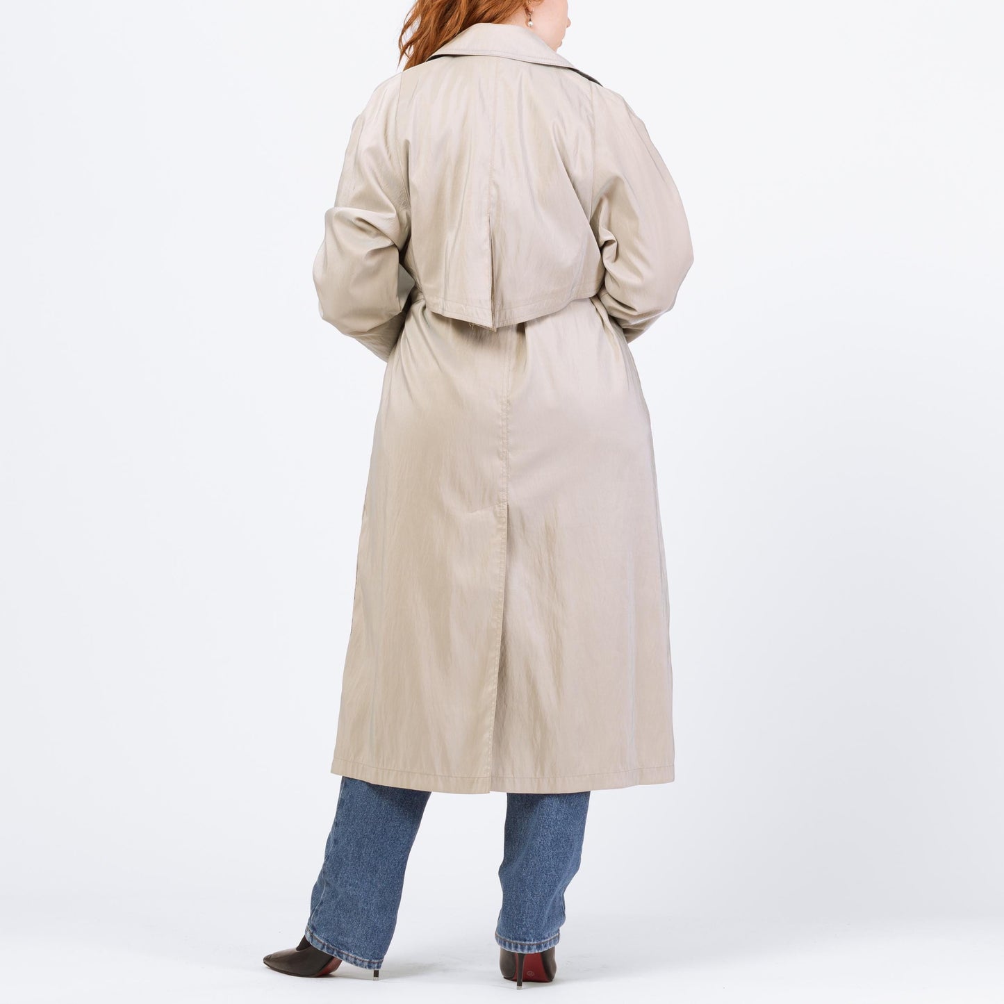 Vintage 80s Iridescent Taupe Gingham Trim Trench Coat - Medium | Forecaster Of Boston Double Breasted Belted Long Rain Jacket